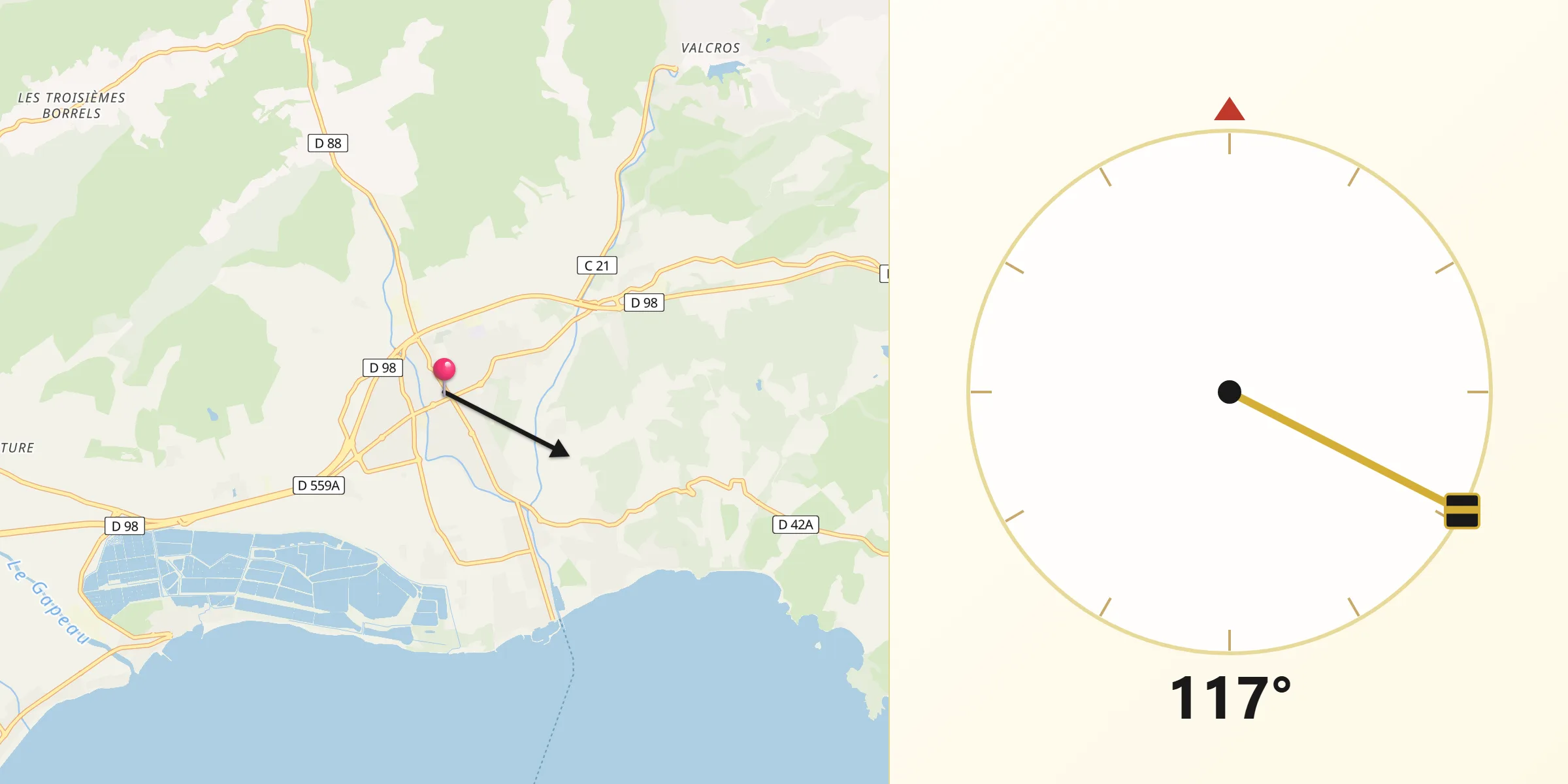 Direction vers la Qibla depuis La Londe-les-Maures