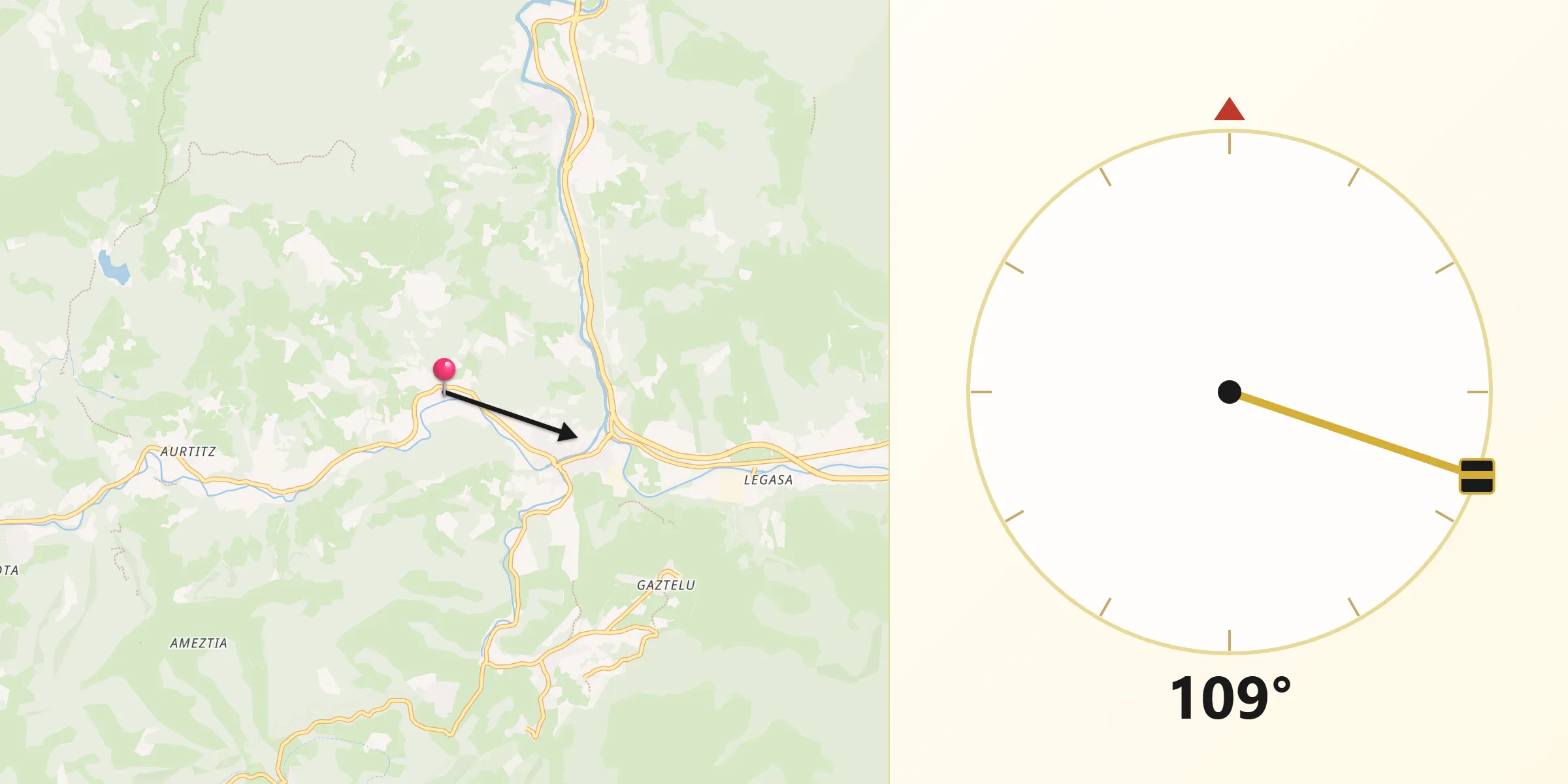 Dirección de la Qibla desde Elgorriaga