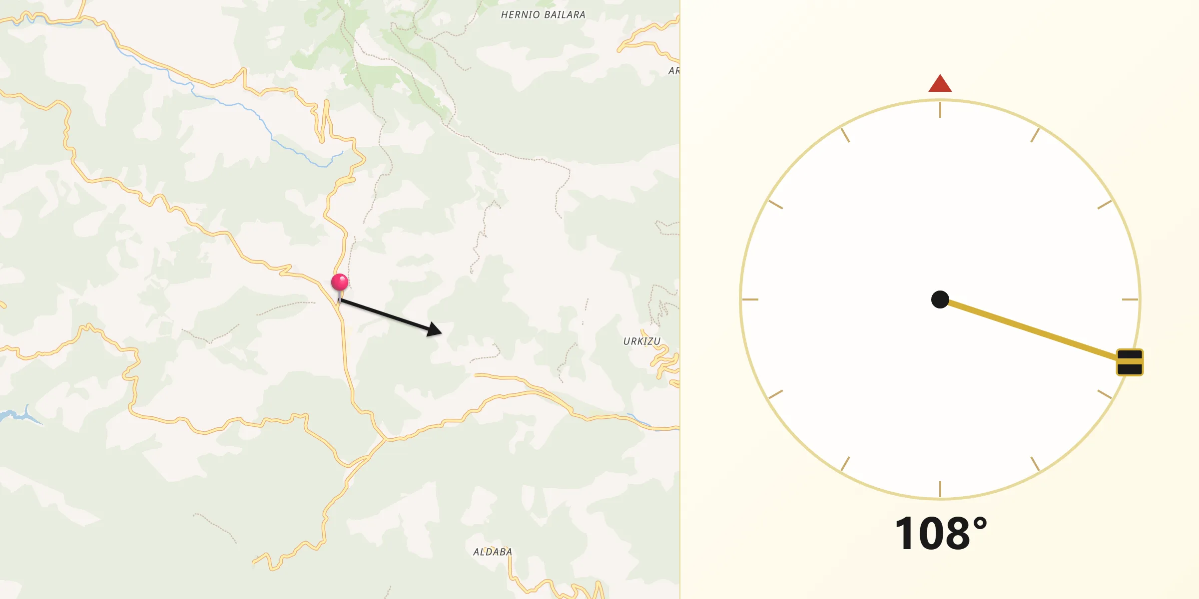 Dirección de la Qibla desde Bidegoian