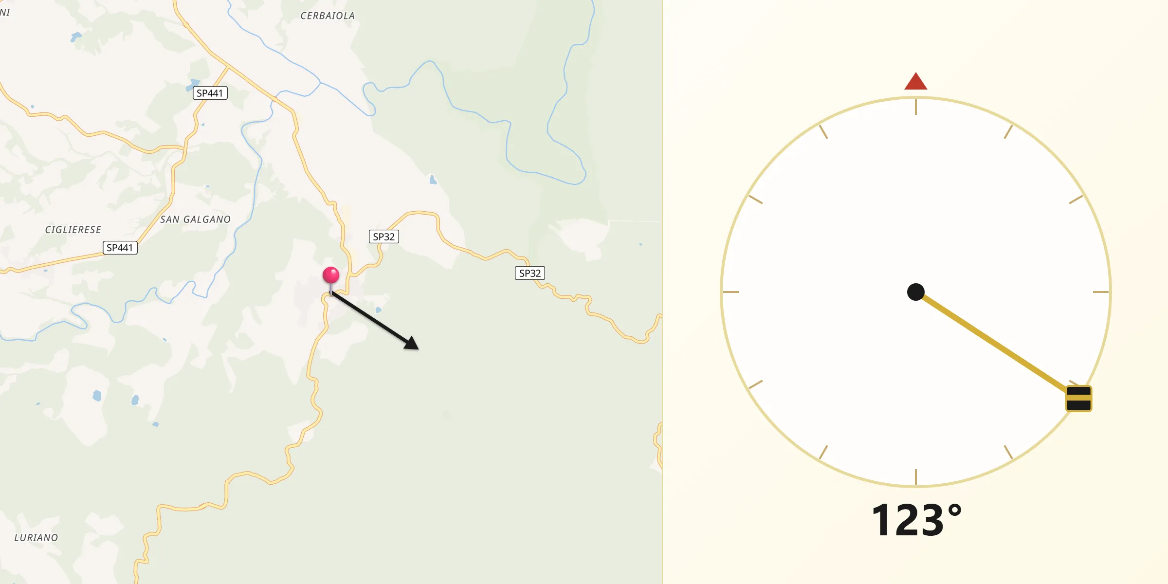 Direzione della Qibla da Monticiano