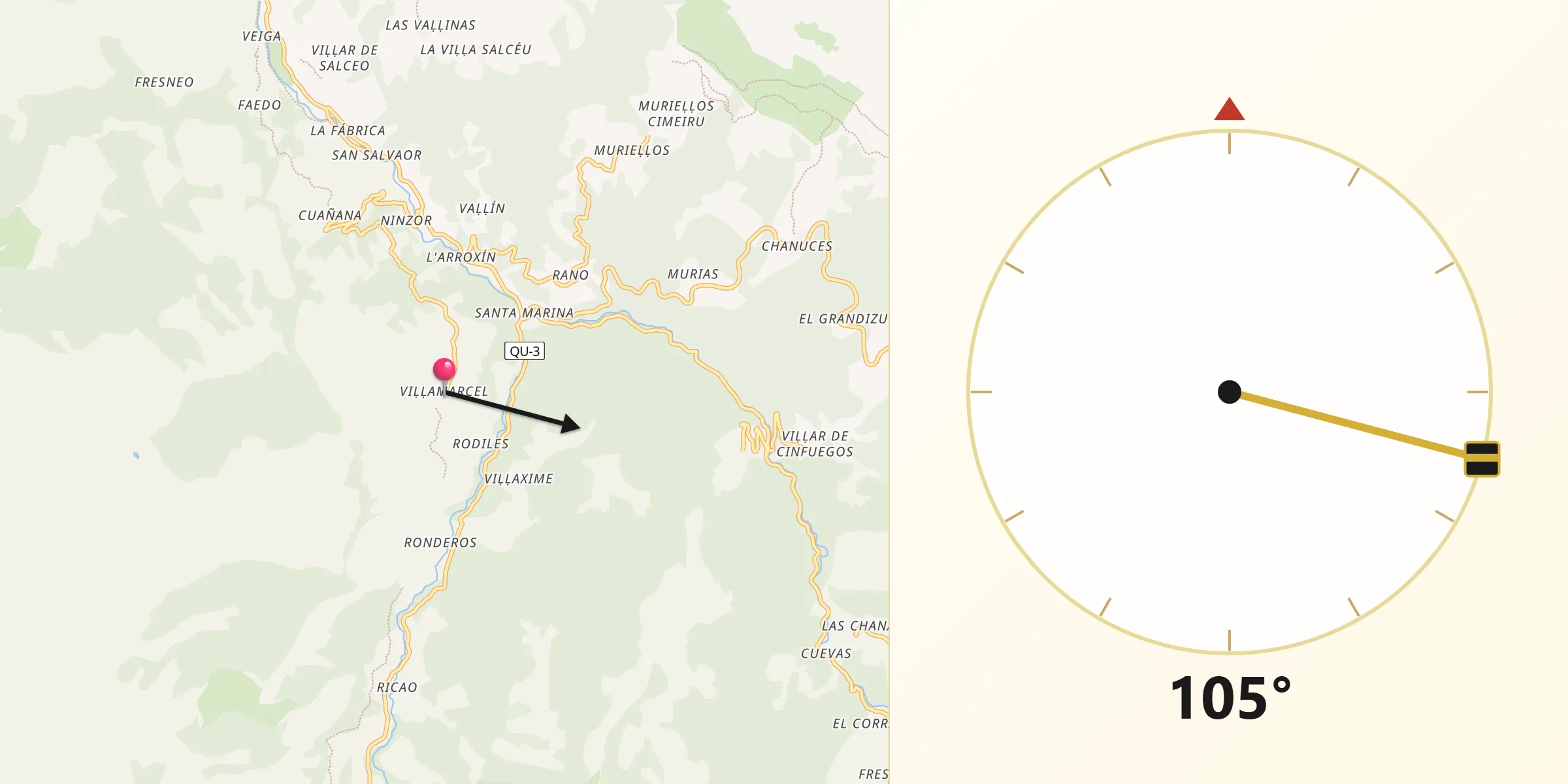 Dirección de la Qibla desde Quirós