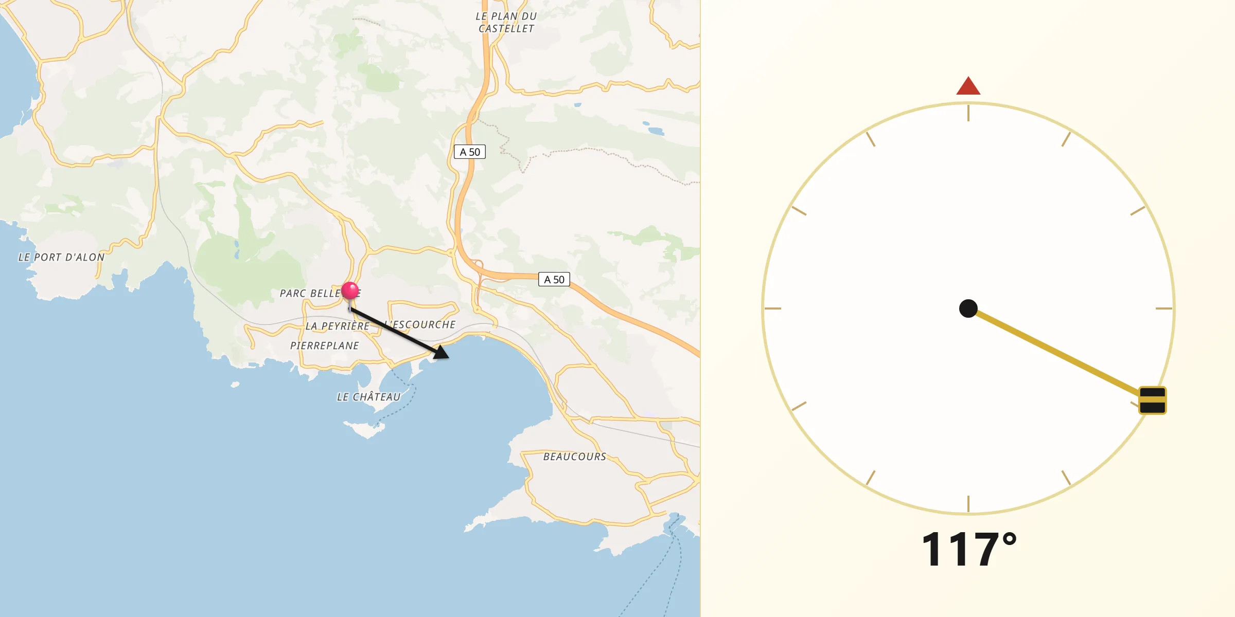 Direction vers la Qibla depuis Bandol