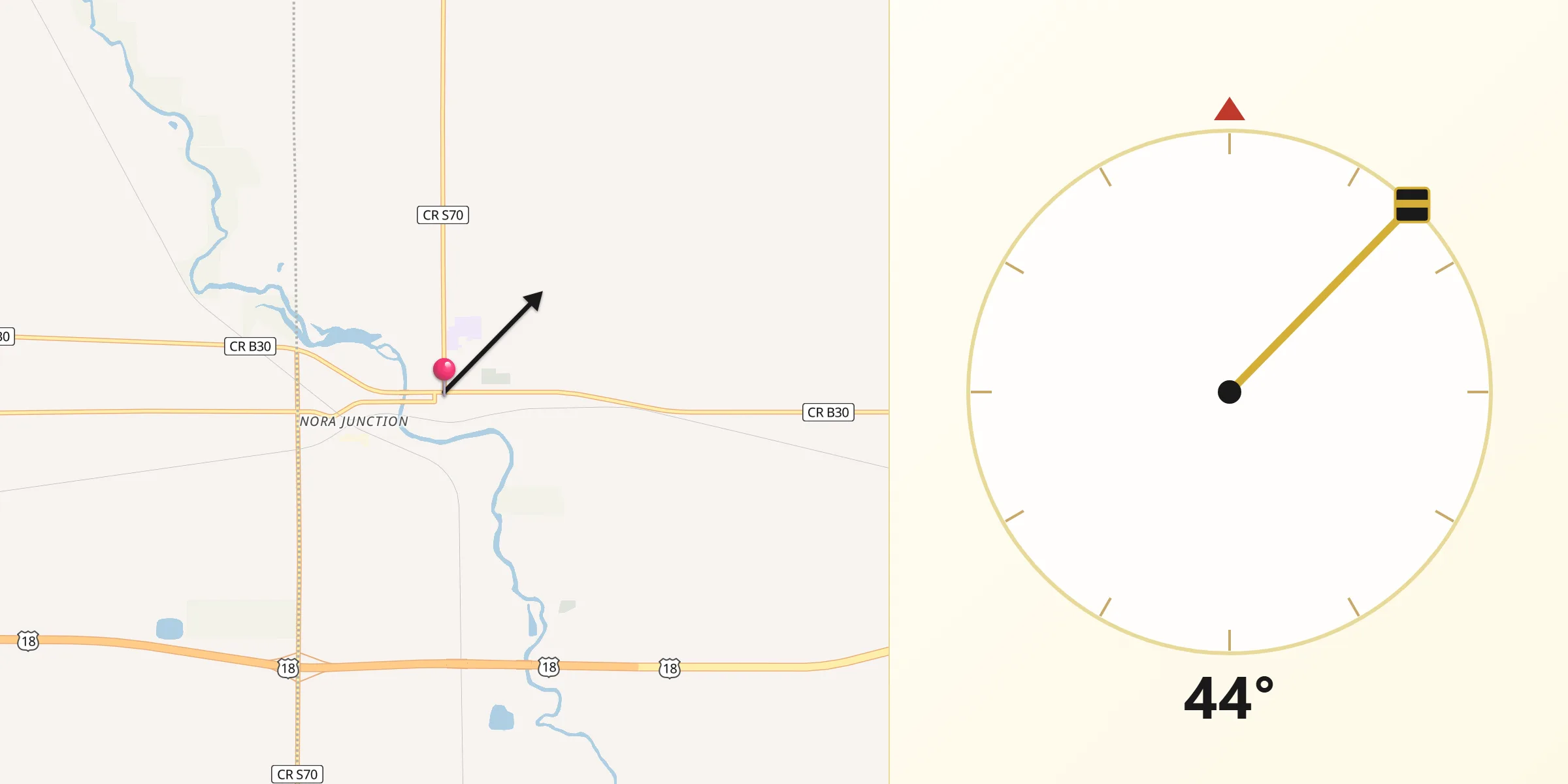 Qibla Direction from Nora Springs