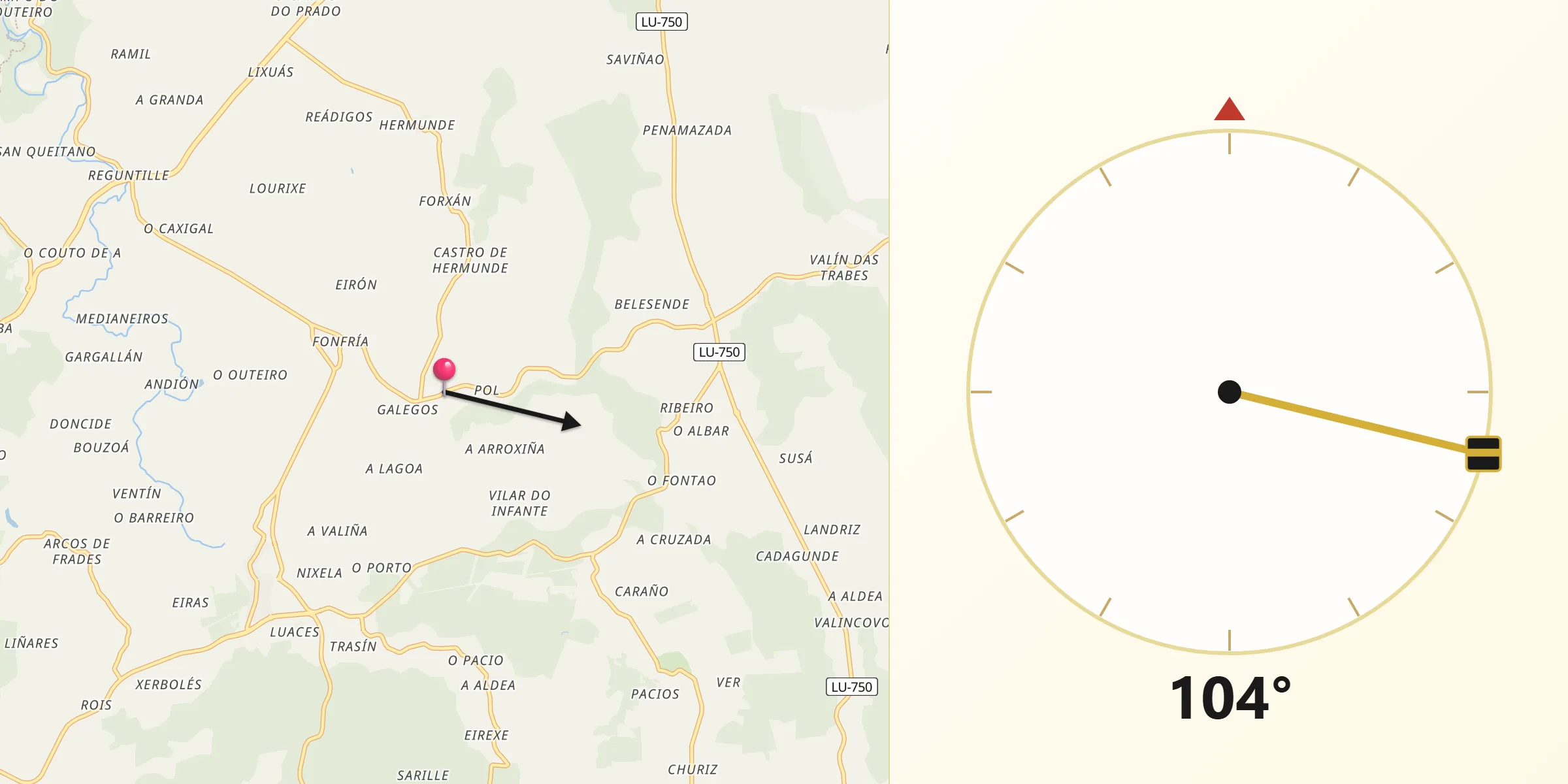 Dirección de la Qibla desde Pol