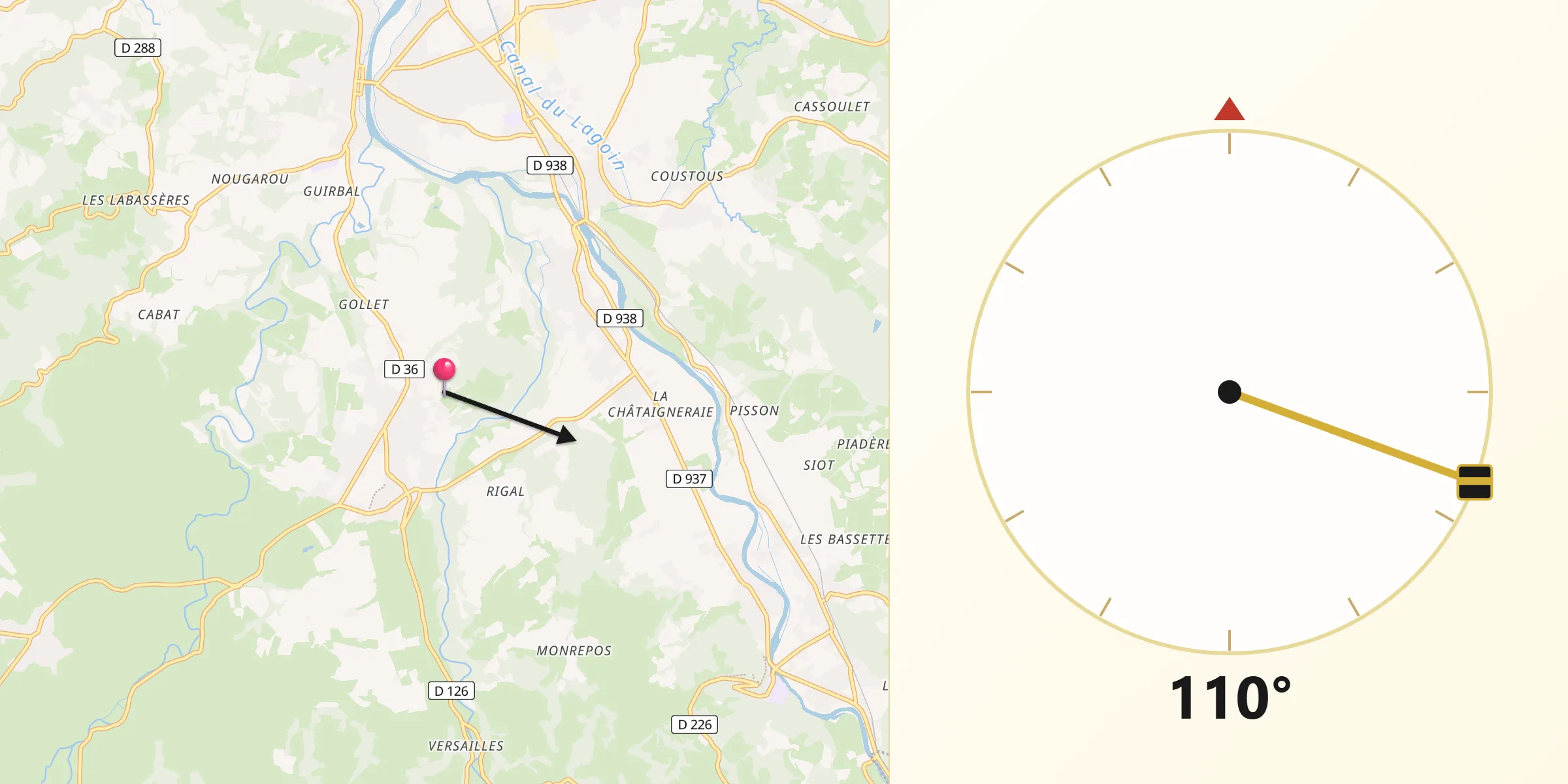 Direction vers la Qibla depuis Asson