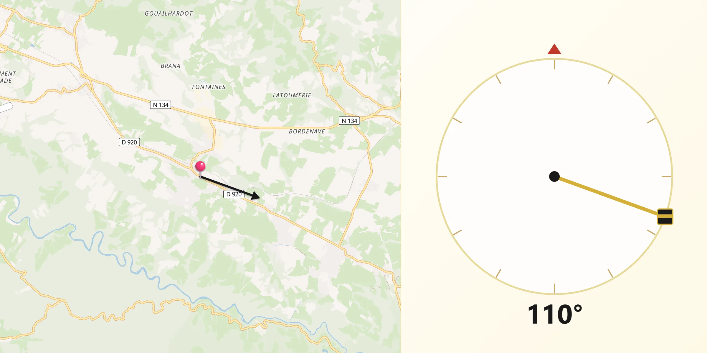 Direction vers la Qibla depuis Ogeu-les-Bains