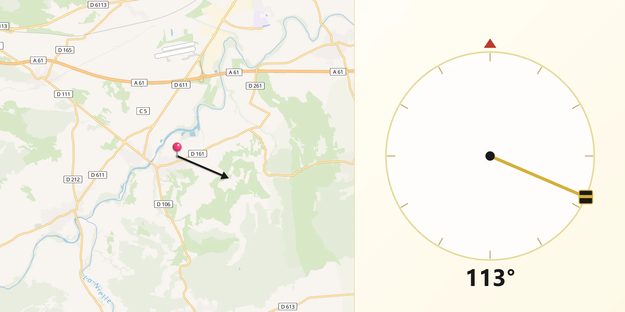 Direction vers la Qibla depuis Ferrals-les-Corbières