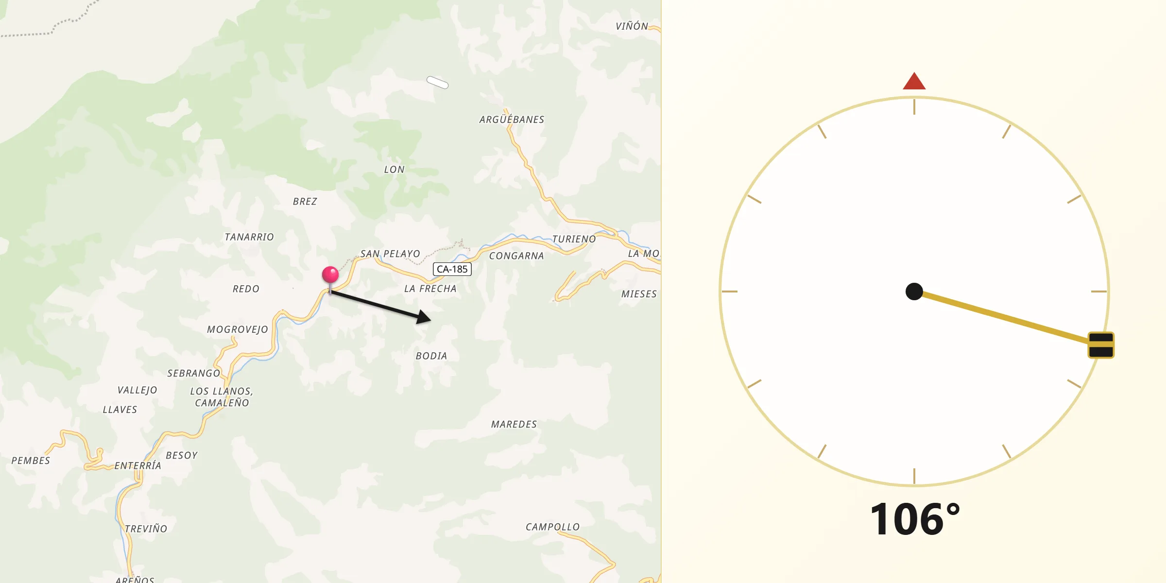 Dirección de la Qibla desde Camaleño