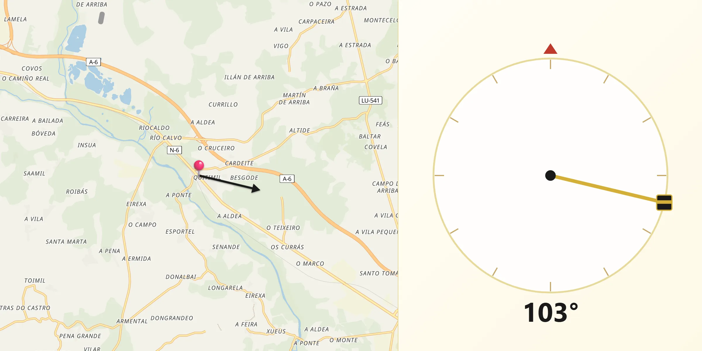Dirección de la Qibla desde Begonte
