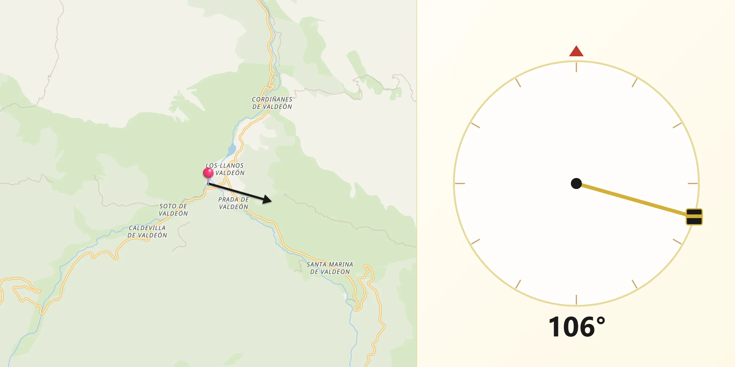 Dirección de la Qibla desde Posada de Valdeón