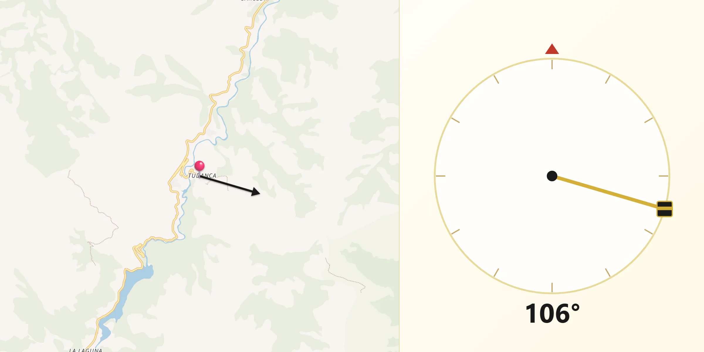 Dirección de la Qibla desde Tudanca