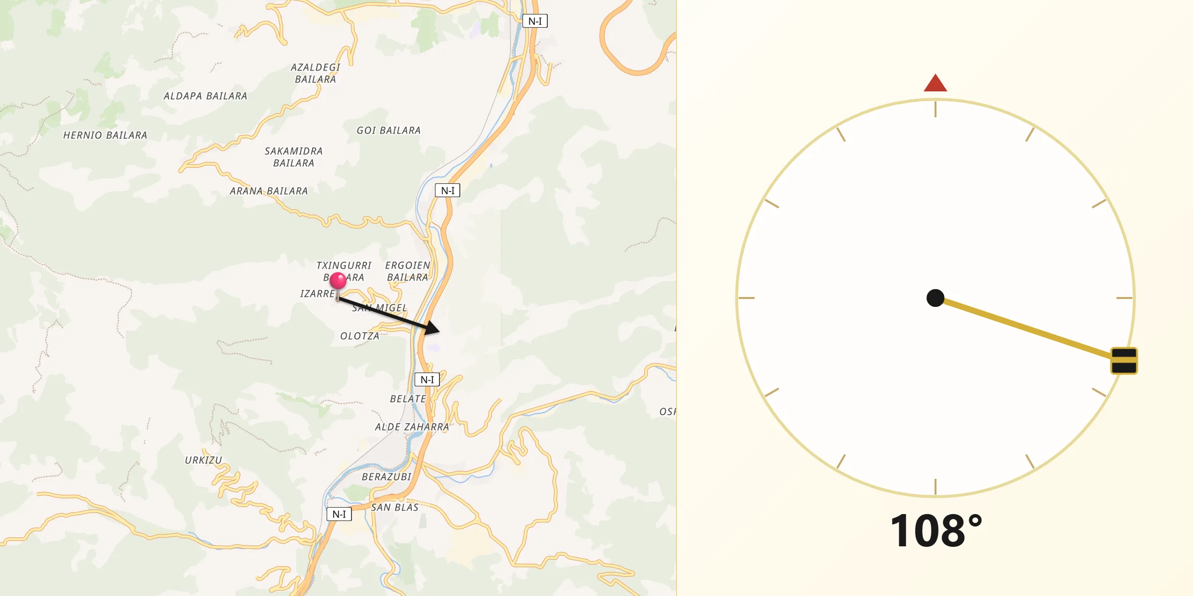 Dirección de la Qibla desde Hernialde
