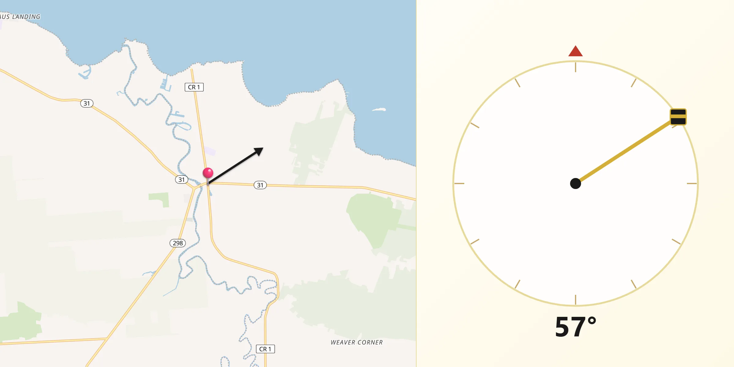Dirección de la Qibla desde Bridgeport