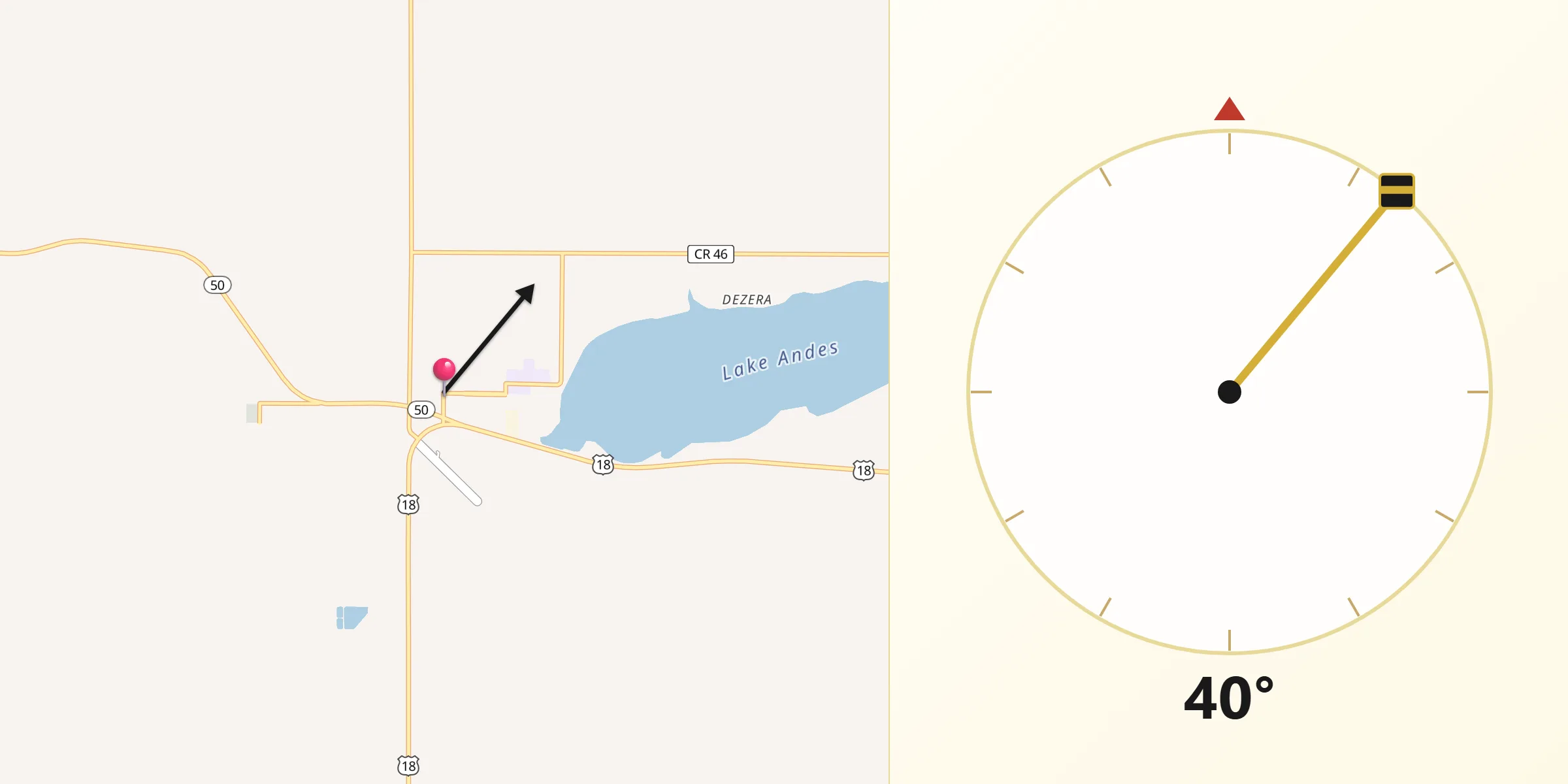 Qibla Direction from Lake Andes