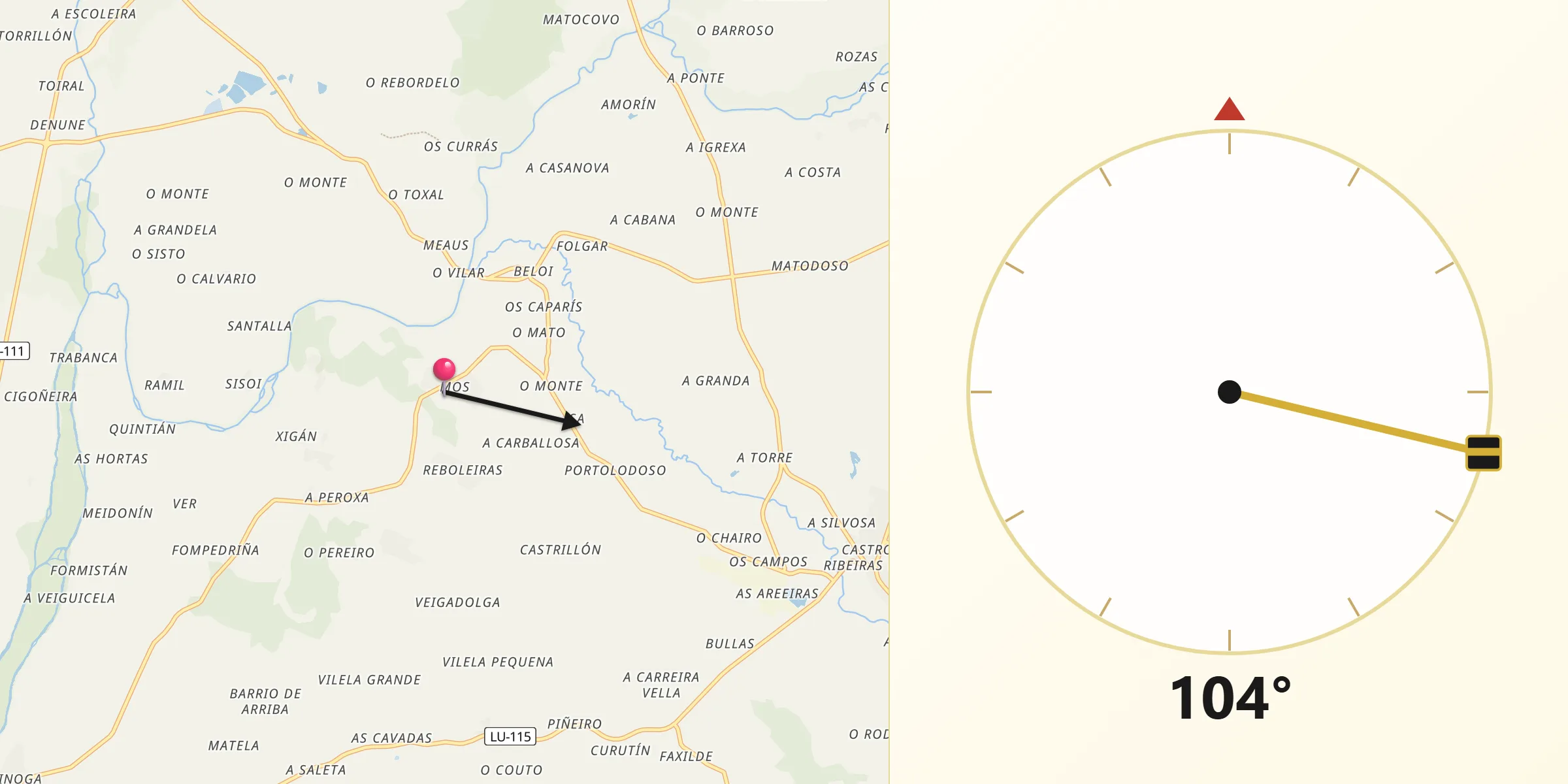 Dirección de la Qibla desde Mos