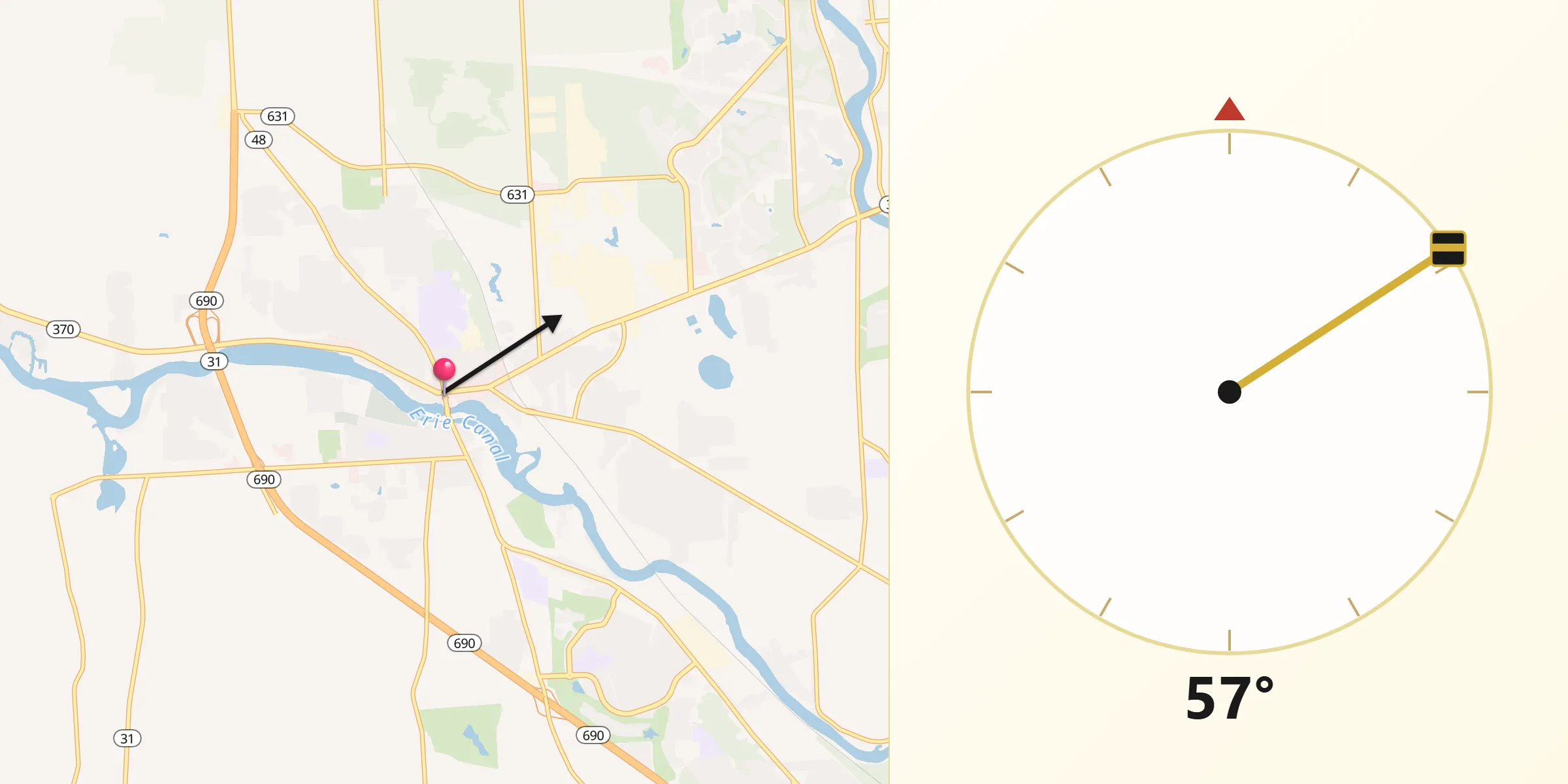Qibla Direction from Baldwinsville