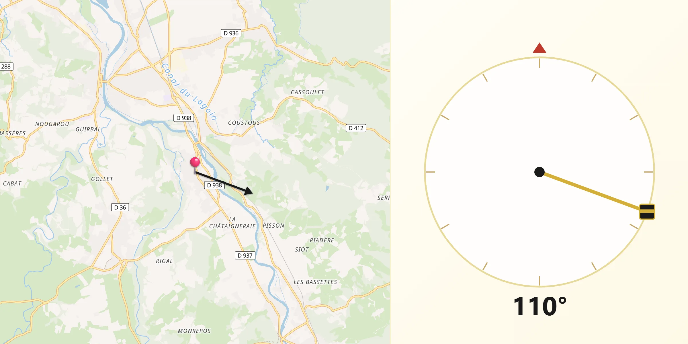 Direction vers la Qibla depuis Igon
