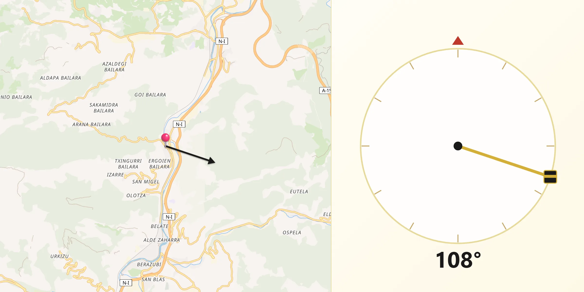 Dirección de la Qibla desde Anoeta