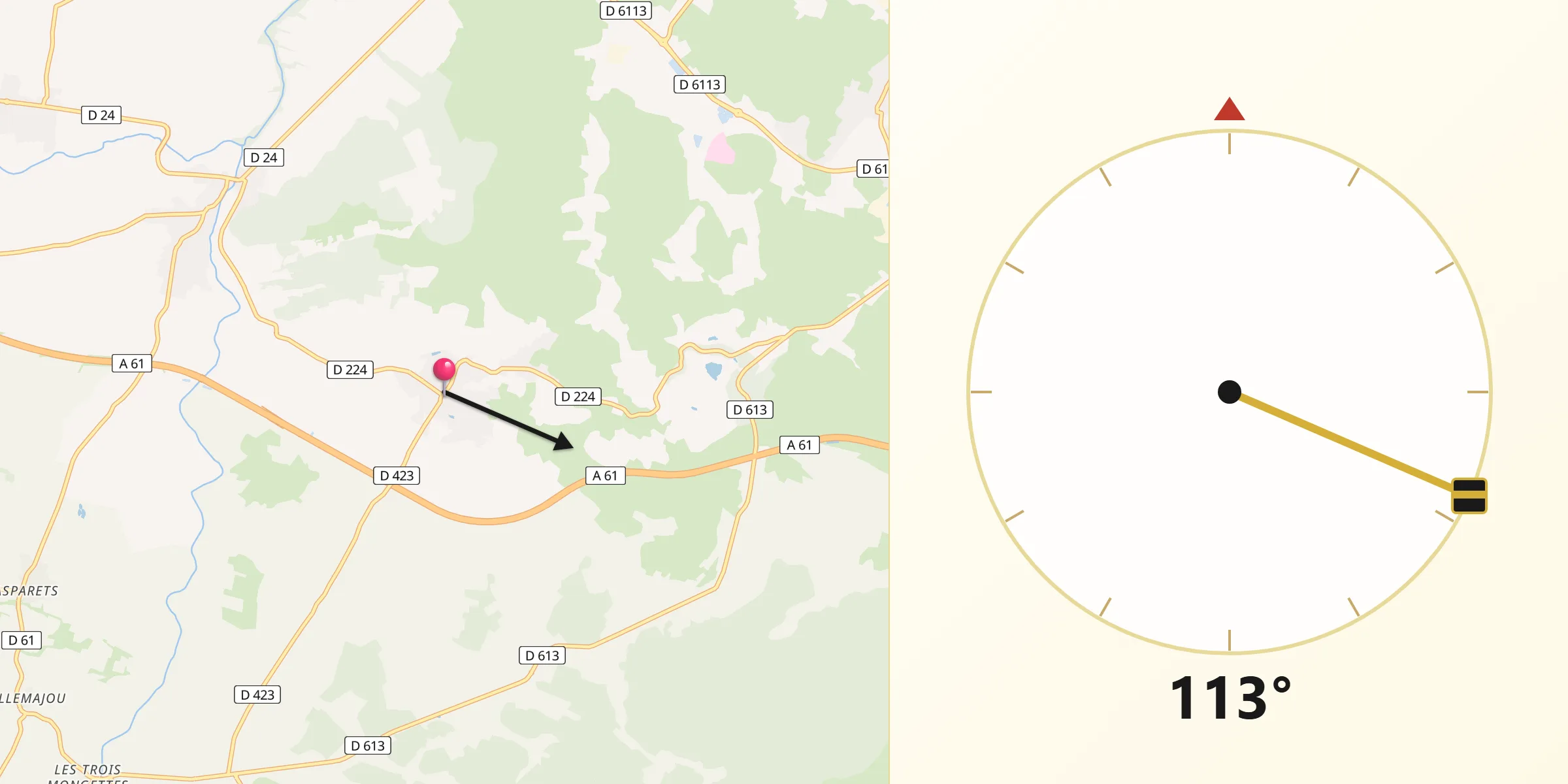 Direction vers la Qibla depuis Bizanet