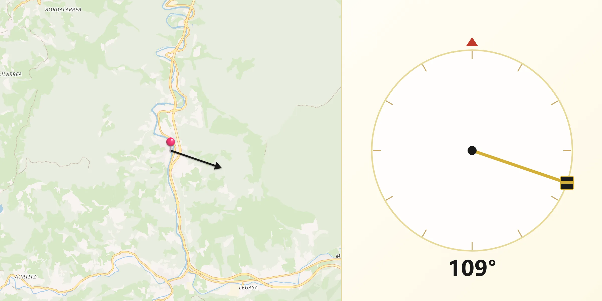 Dirección de la Qibla desde Sunbilla
