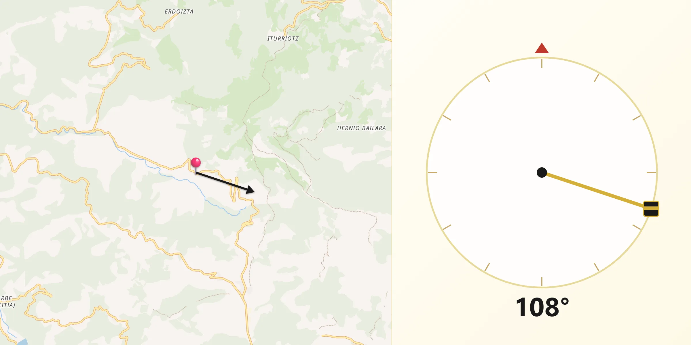 Dirección de la Qibla desde Errezil