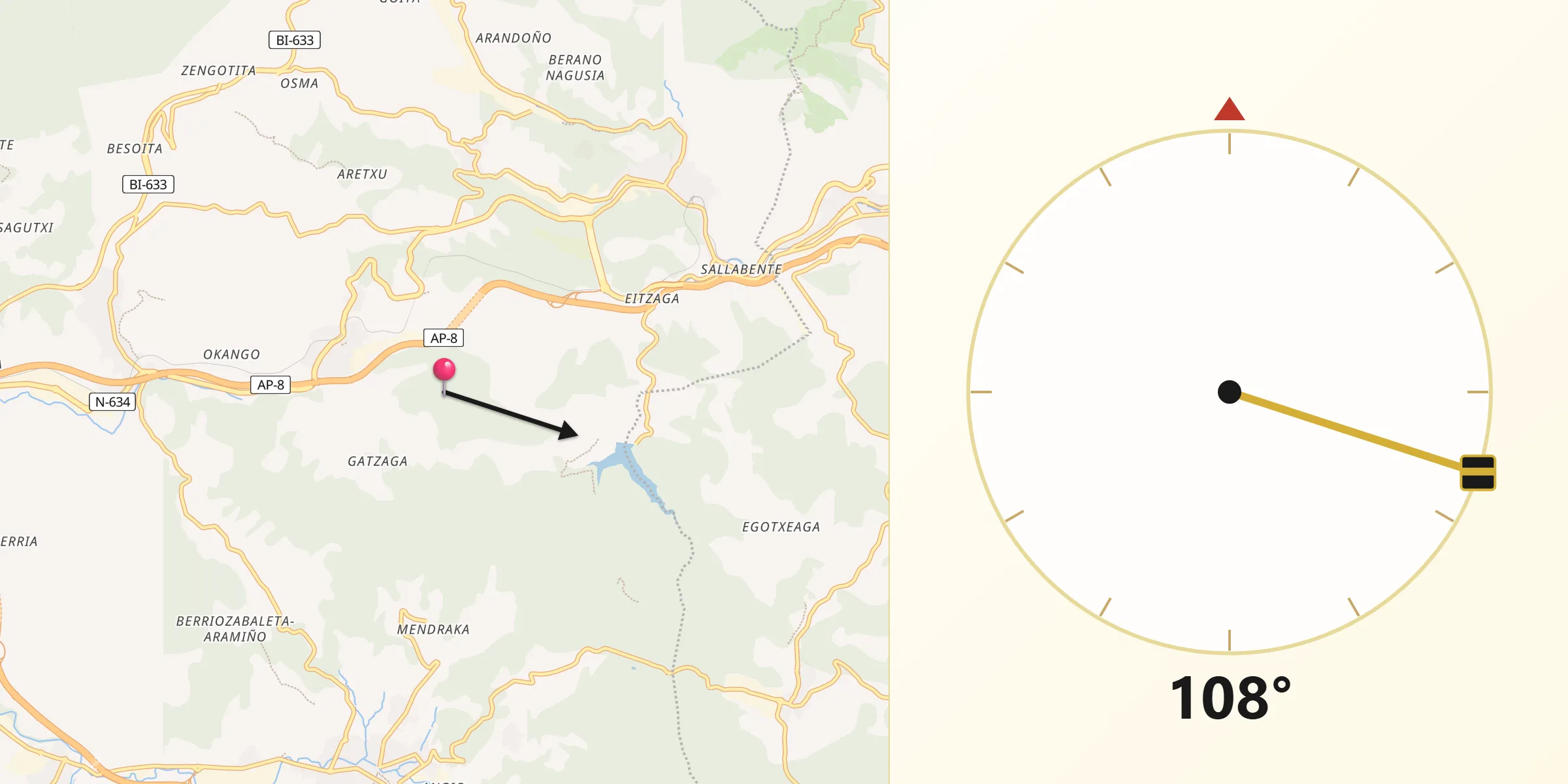 Dirección de la Qibla desde Zaldibar
