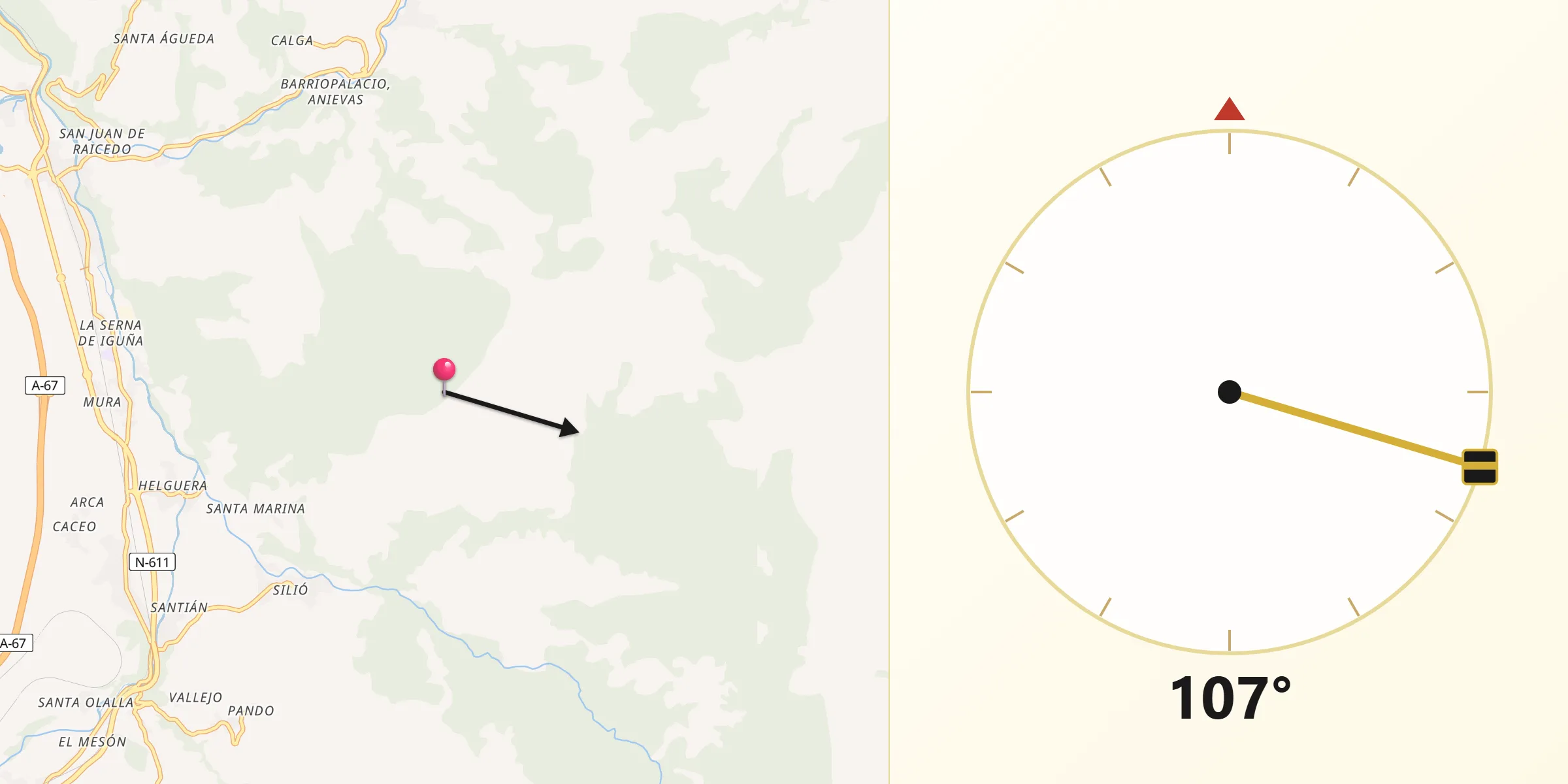 Dirección de la Qibla desde Provincia de Cantabria