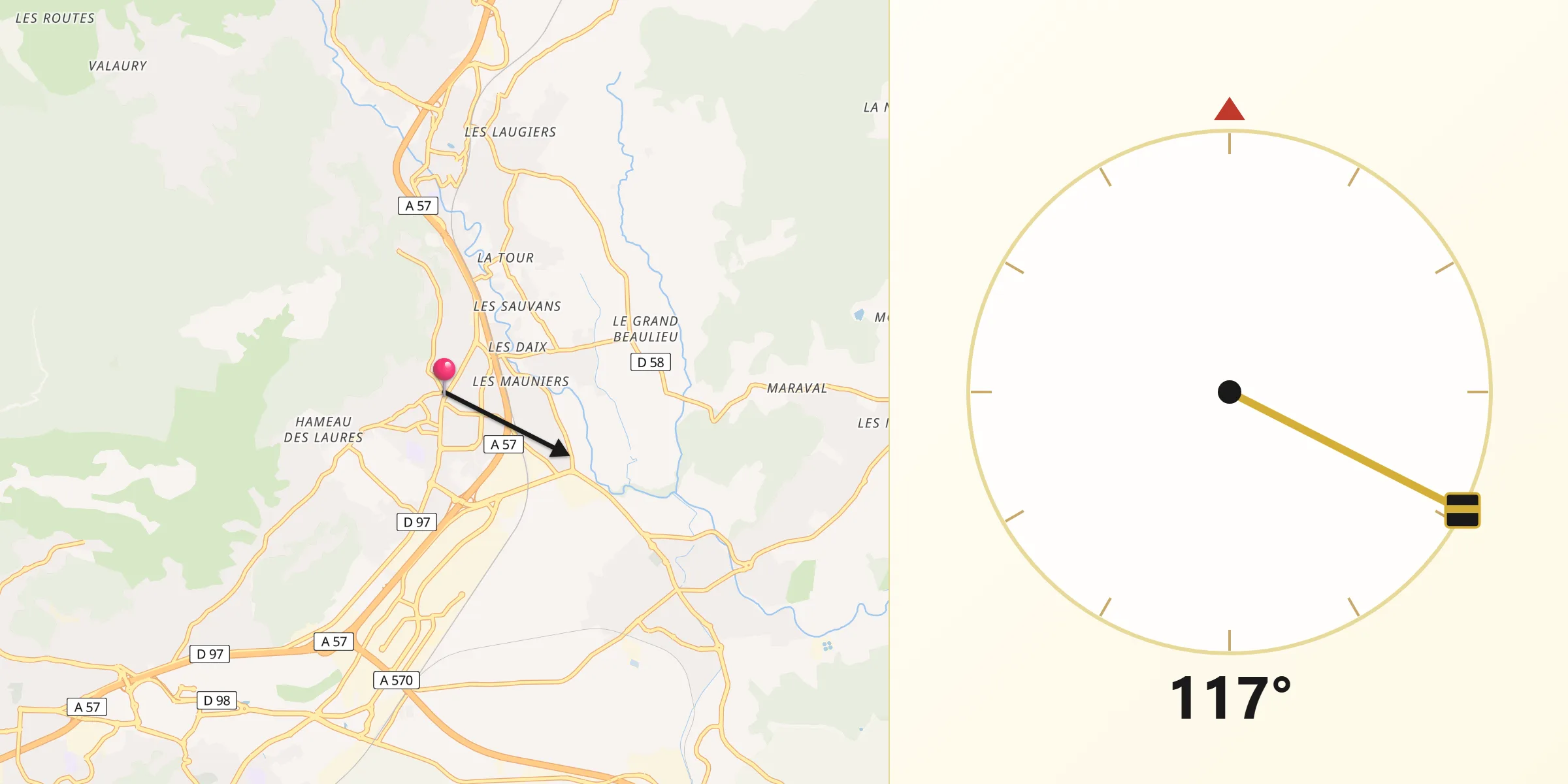 Direction vers la Qibla depuis La Farlède