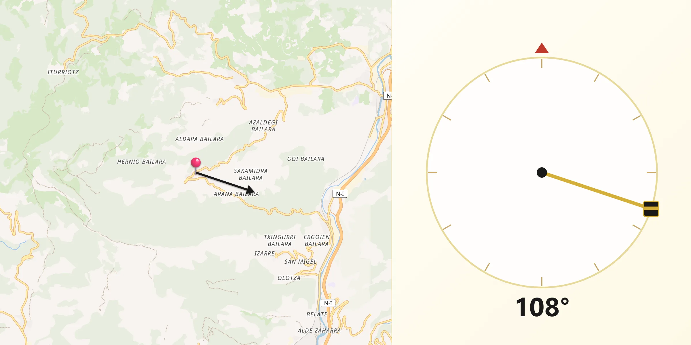 Dirección de la Qibla desde Alkiza