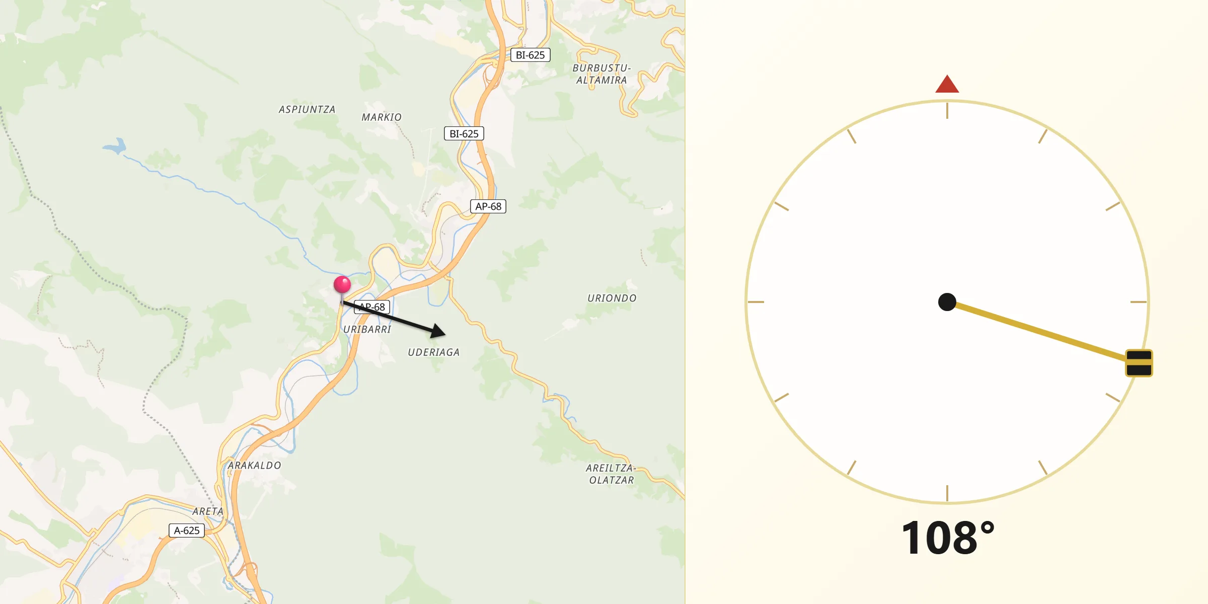 Dirección de la Qibla desde Arrankudiaga