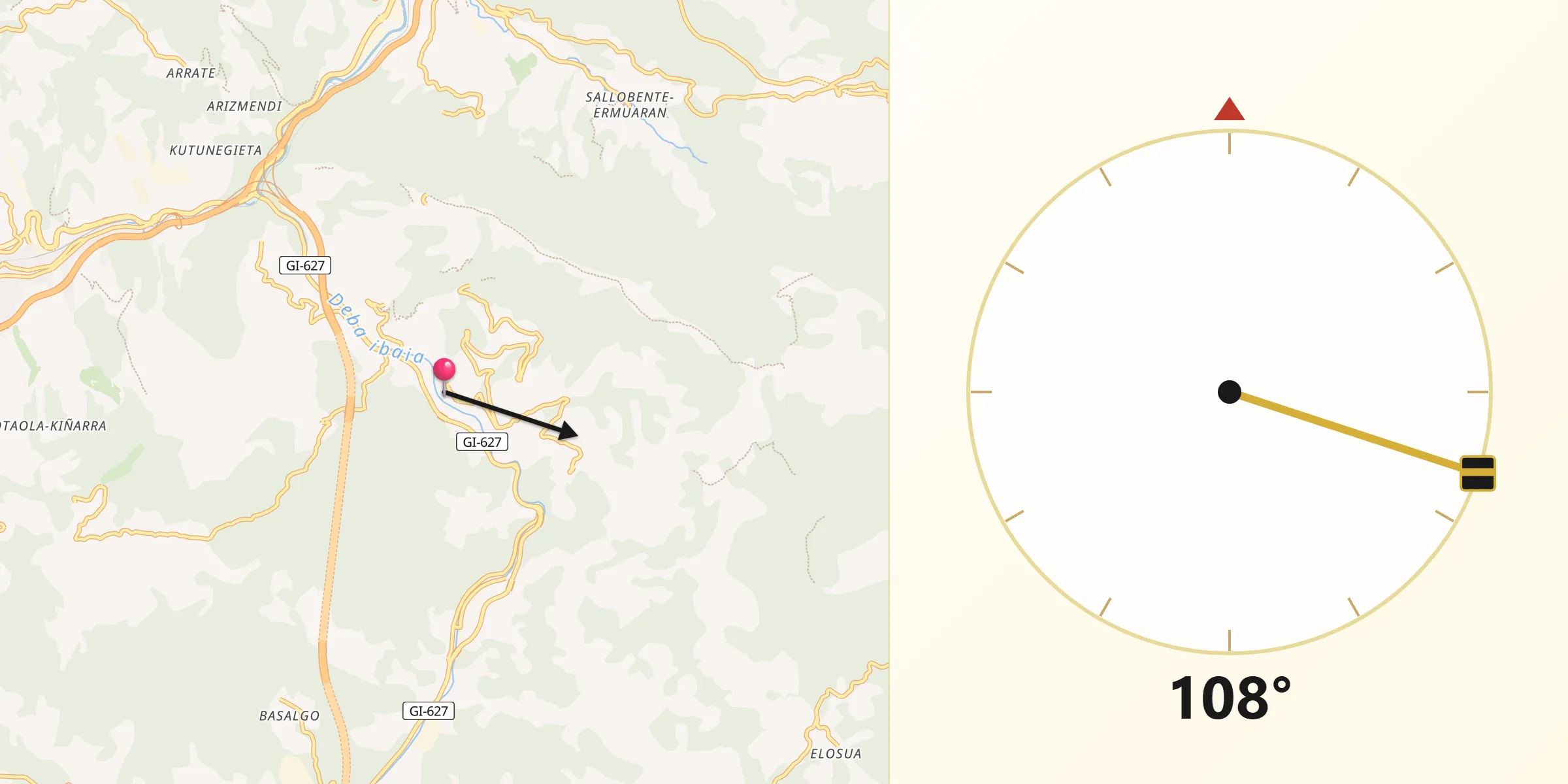 Dirección de la Qibla desde Soraluze/Placencia de las Armas