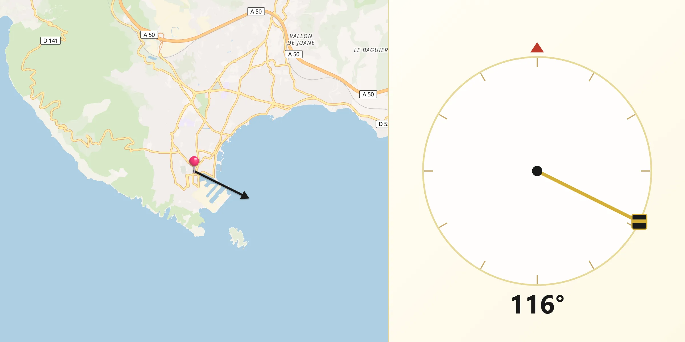 Direction vers la Qibla depuis La Ciotat