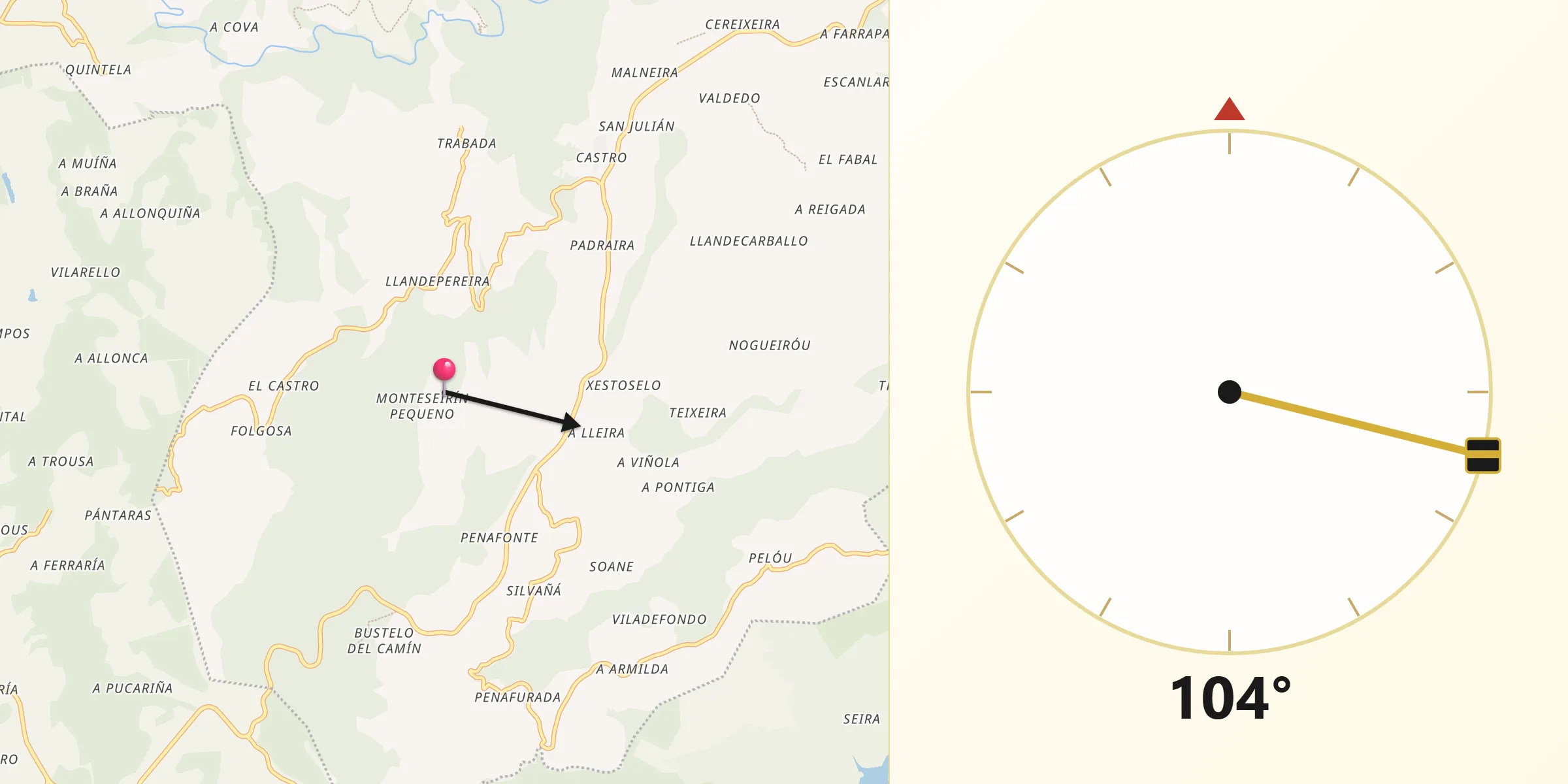 Dirección de la Qibla desde Grandas de Salime