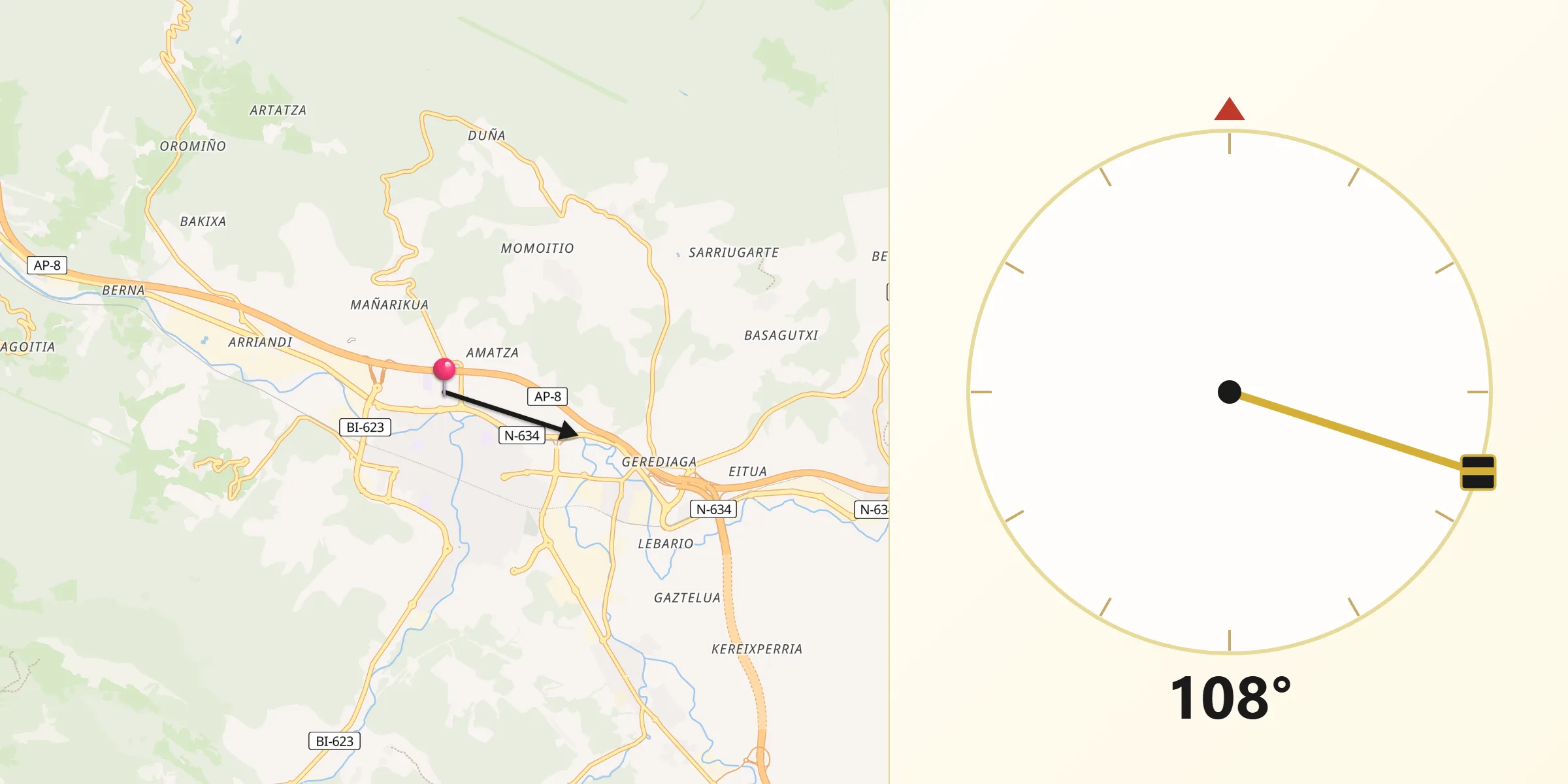 Dirección de la Qibla desde Iurreta