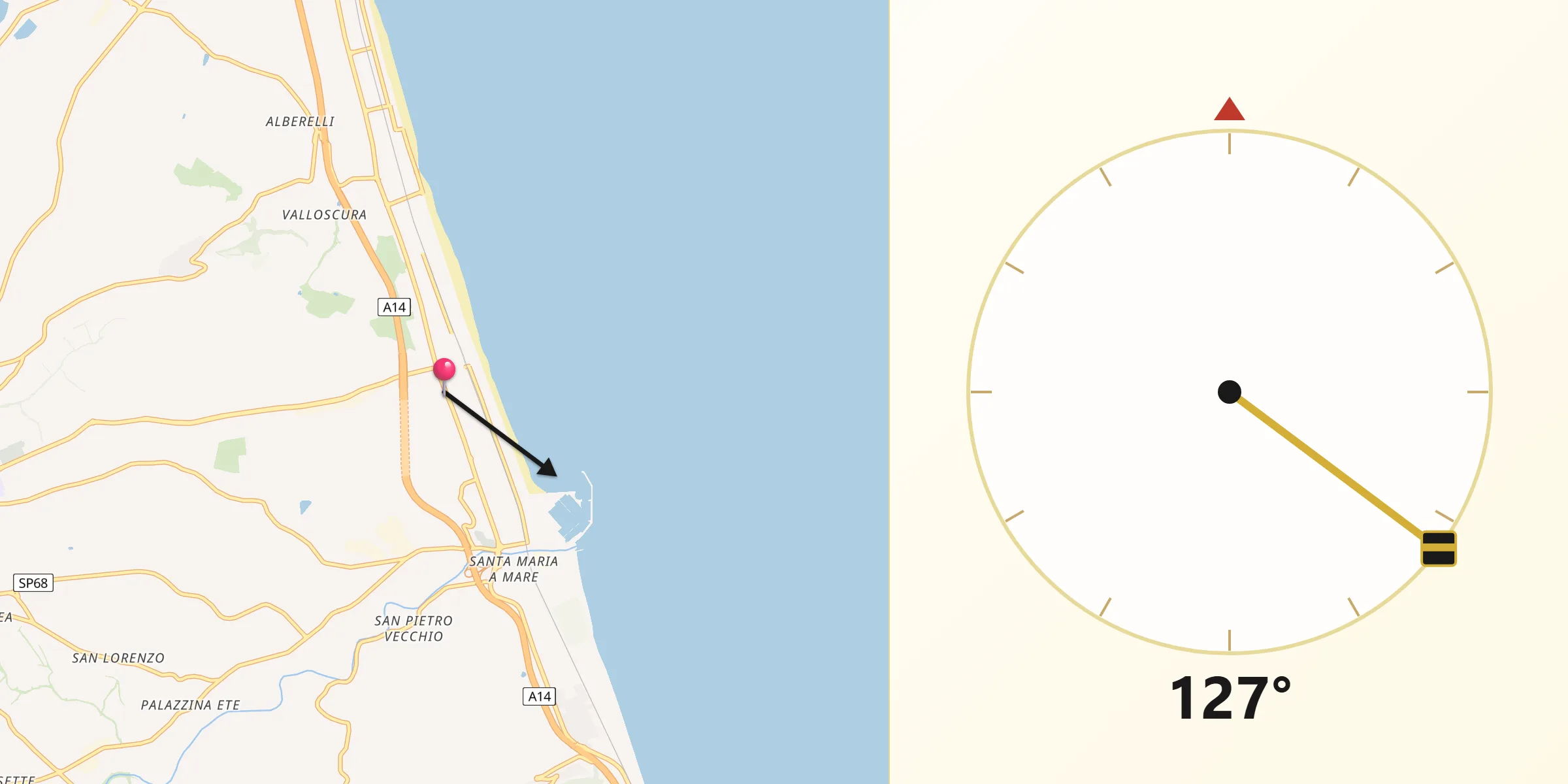 Direzione della Qibla da Porto San Giorgio
