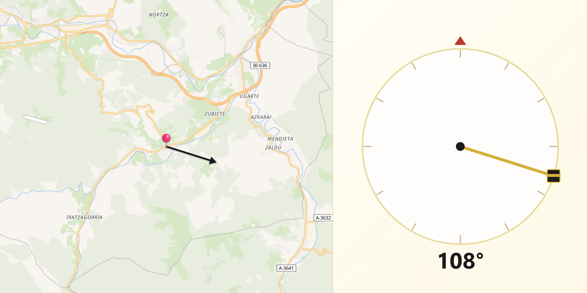 Dirección de la Qibla desde Gordexola