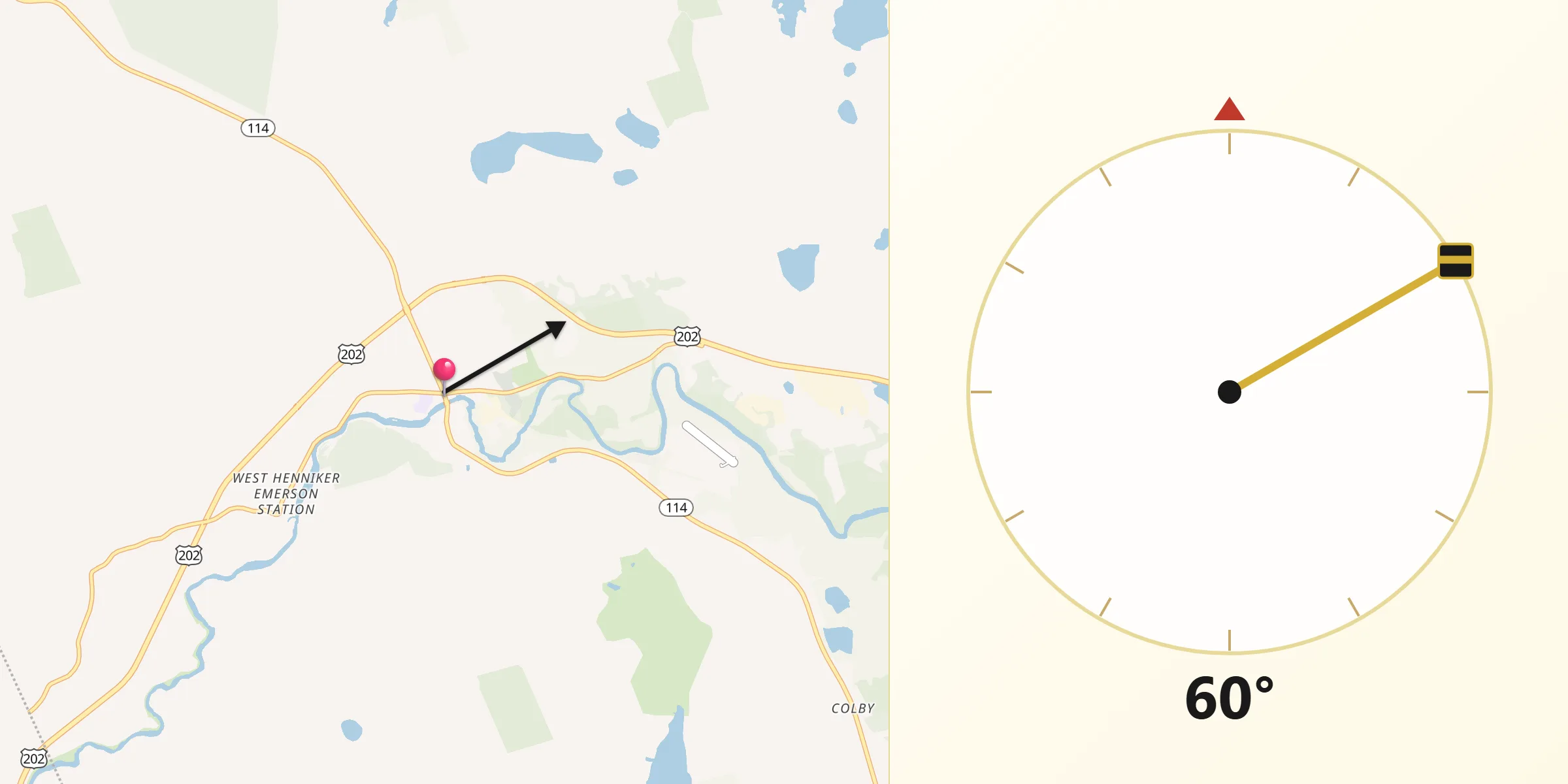 Qibla Direction from Henniker
