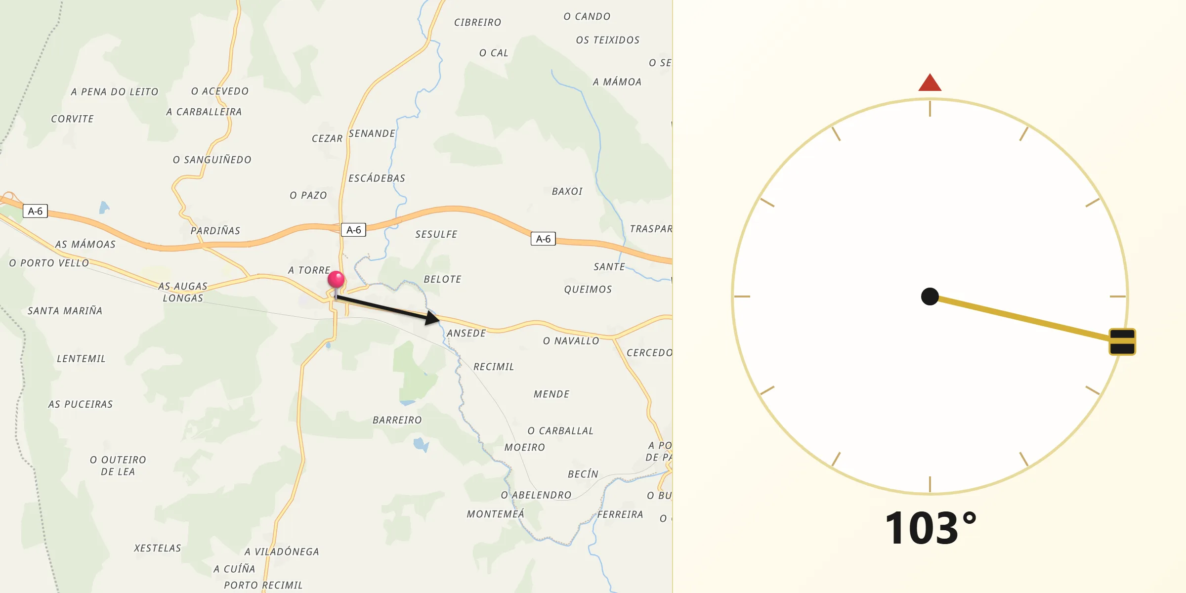 Dirección de la Qibla desde Guitiriz