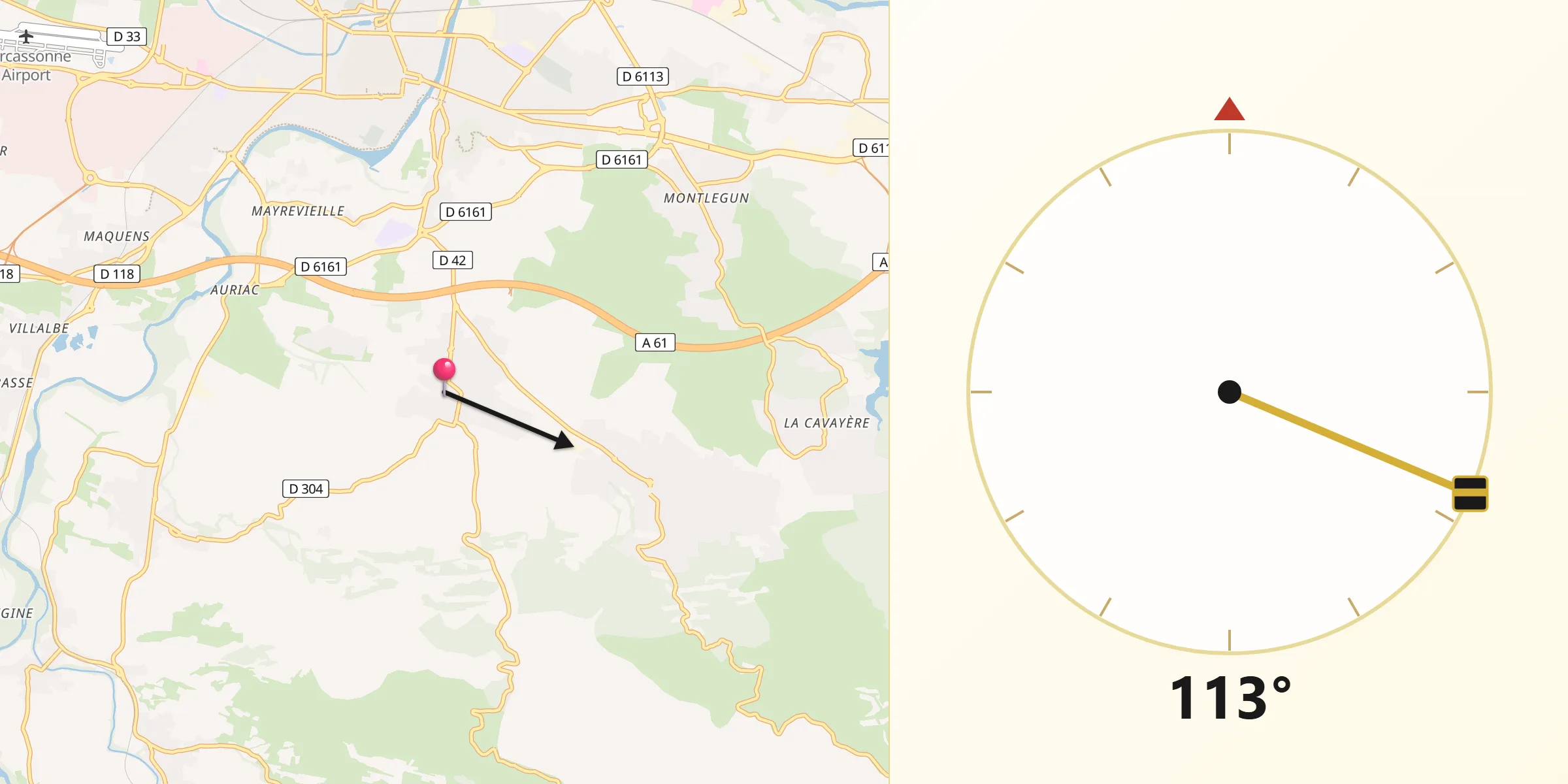 Direction vers la Qibla depuis Cazilhac
