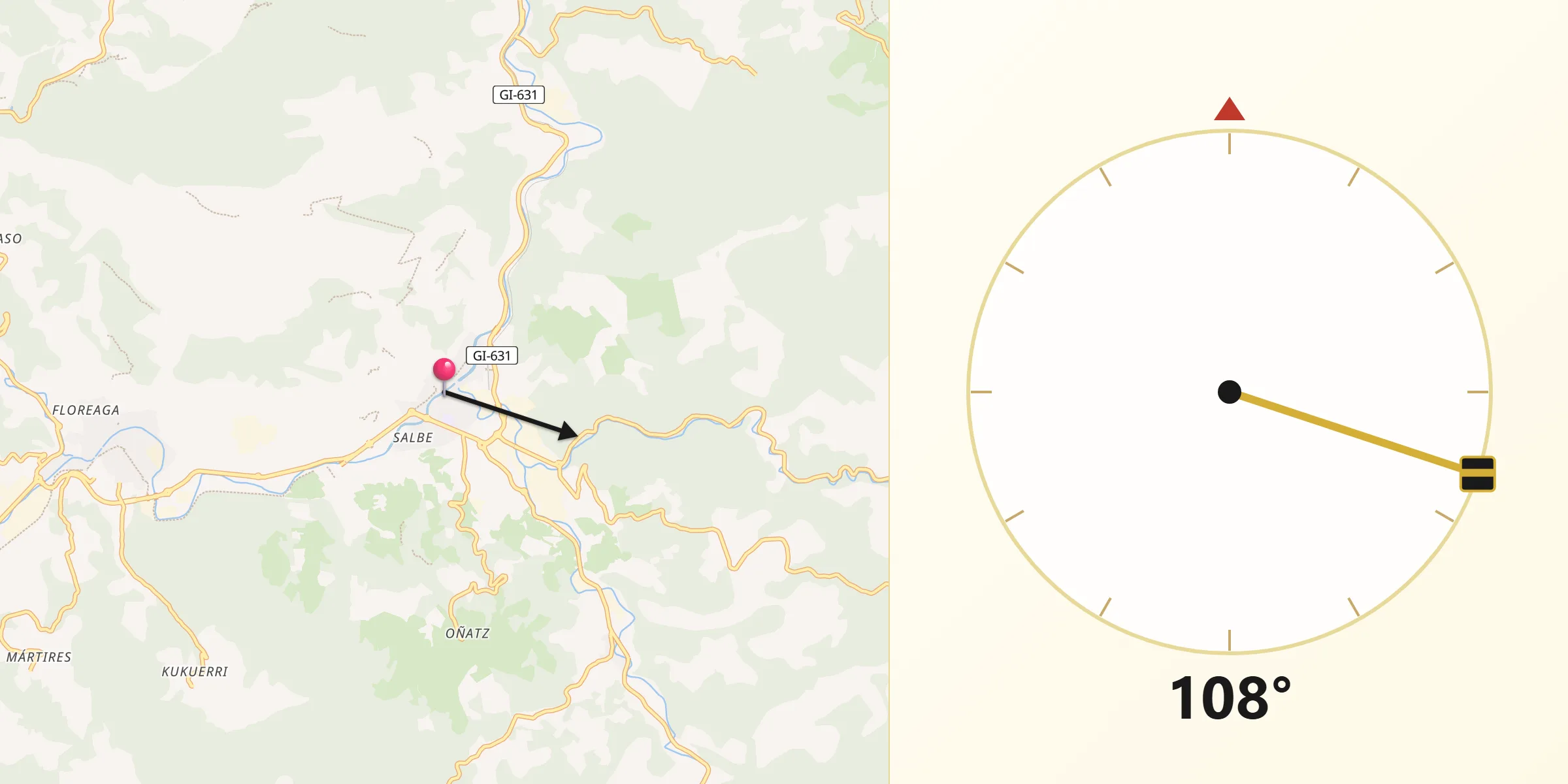 Dirección de la Qibla desde Azpeitia