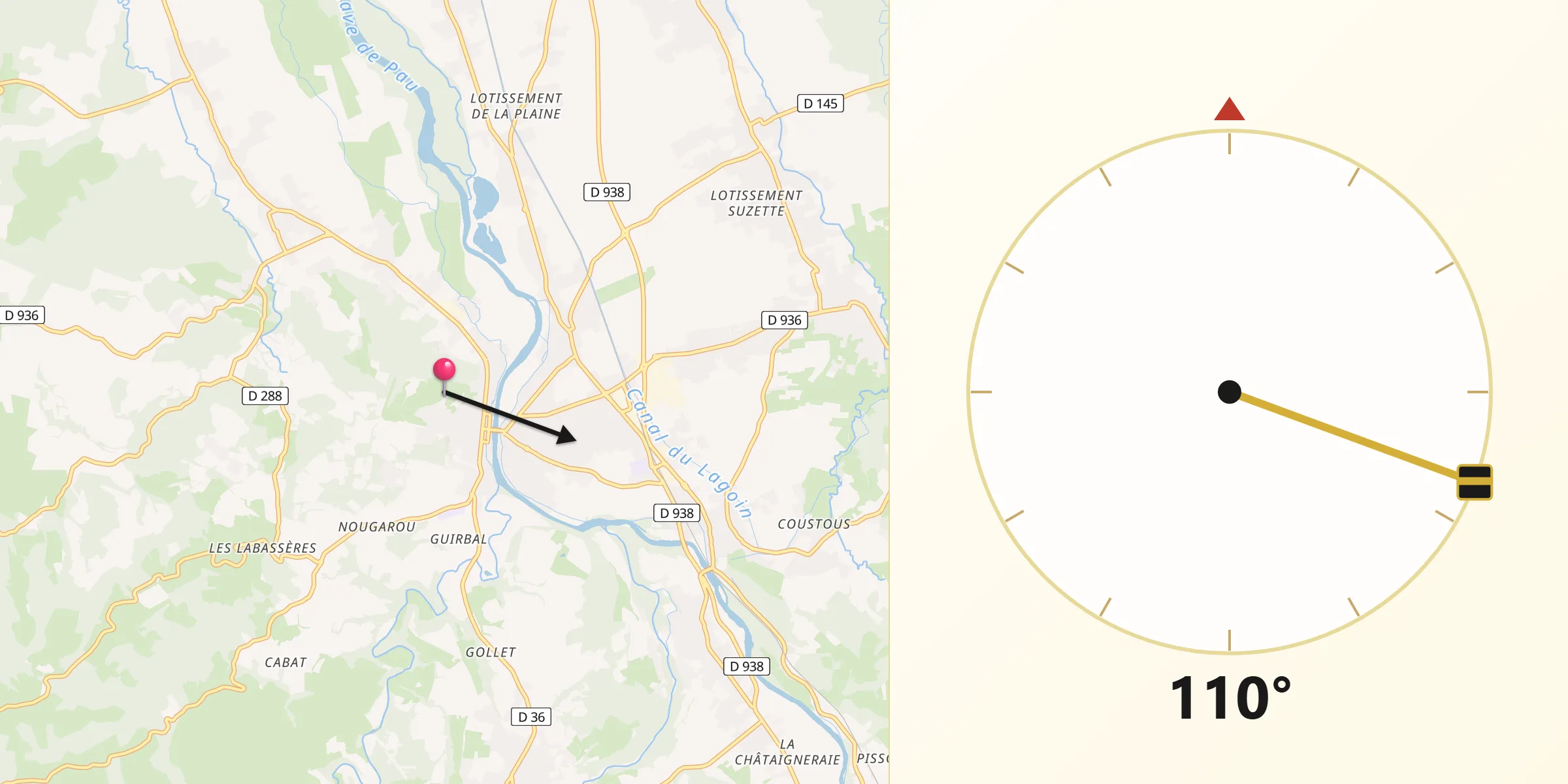 Direction vers la Qibla depuis Nay