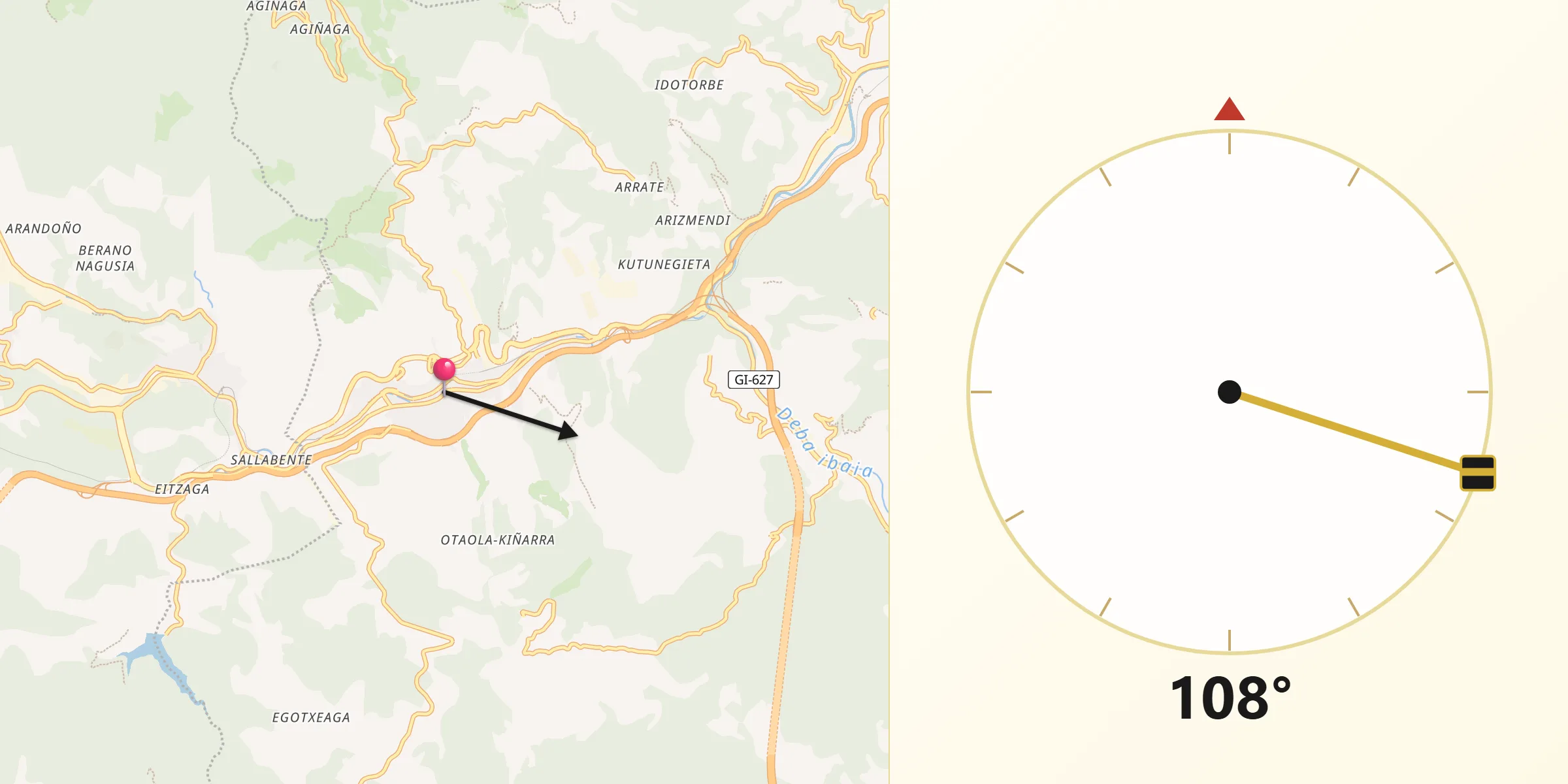 Dirección de la Qibla desde Eibar