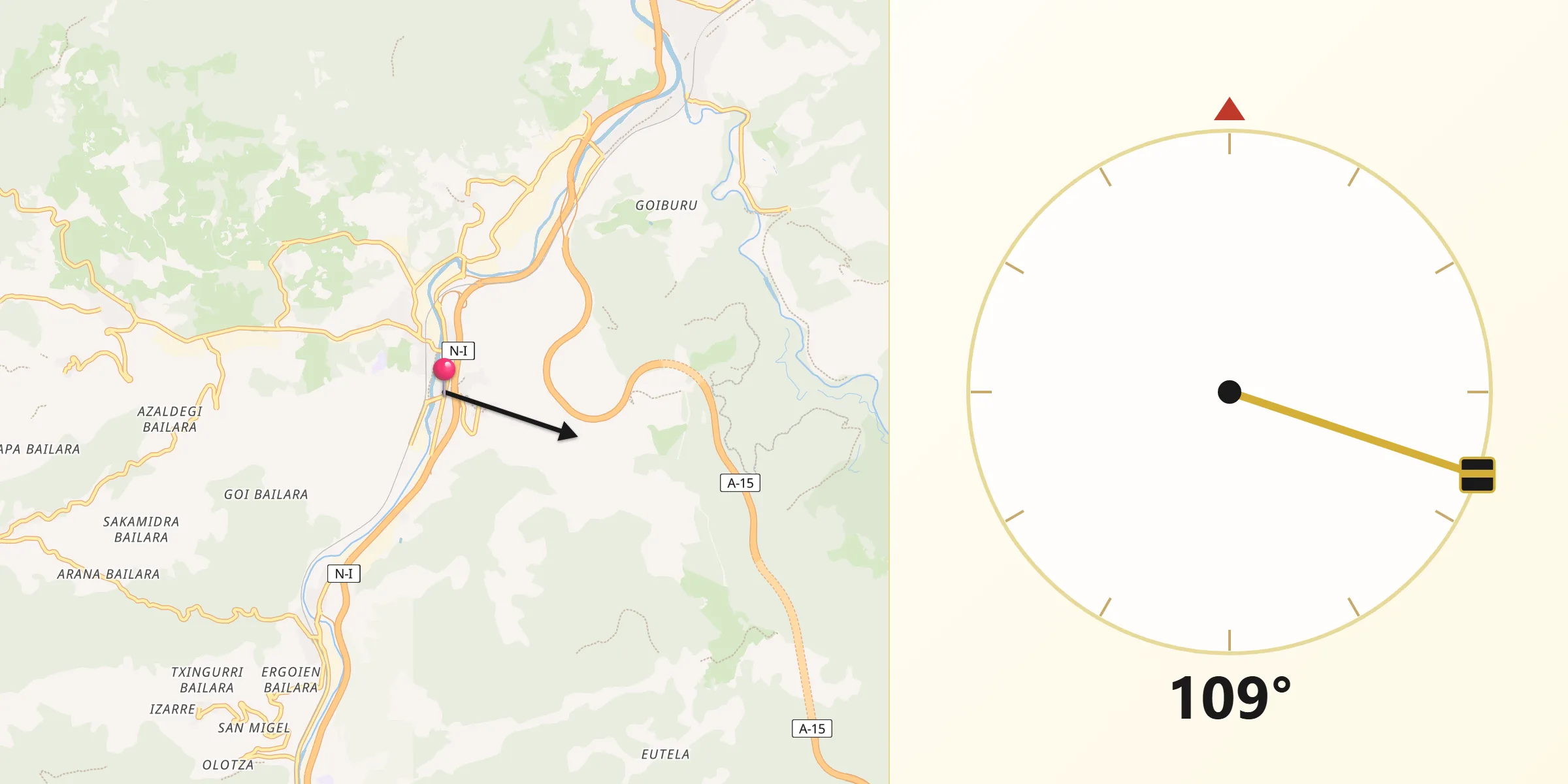 Dirección de la Qibla desde Villabona