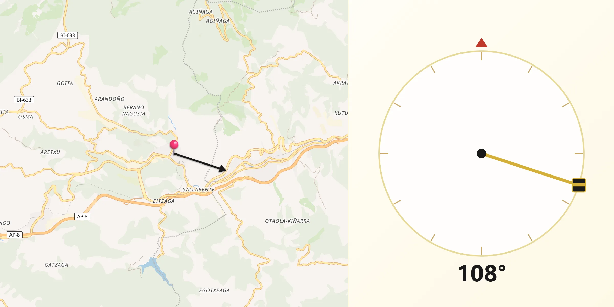 Dirección de la Qibla desde Ermua