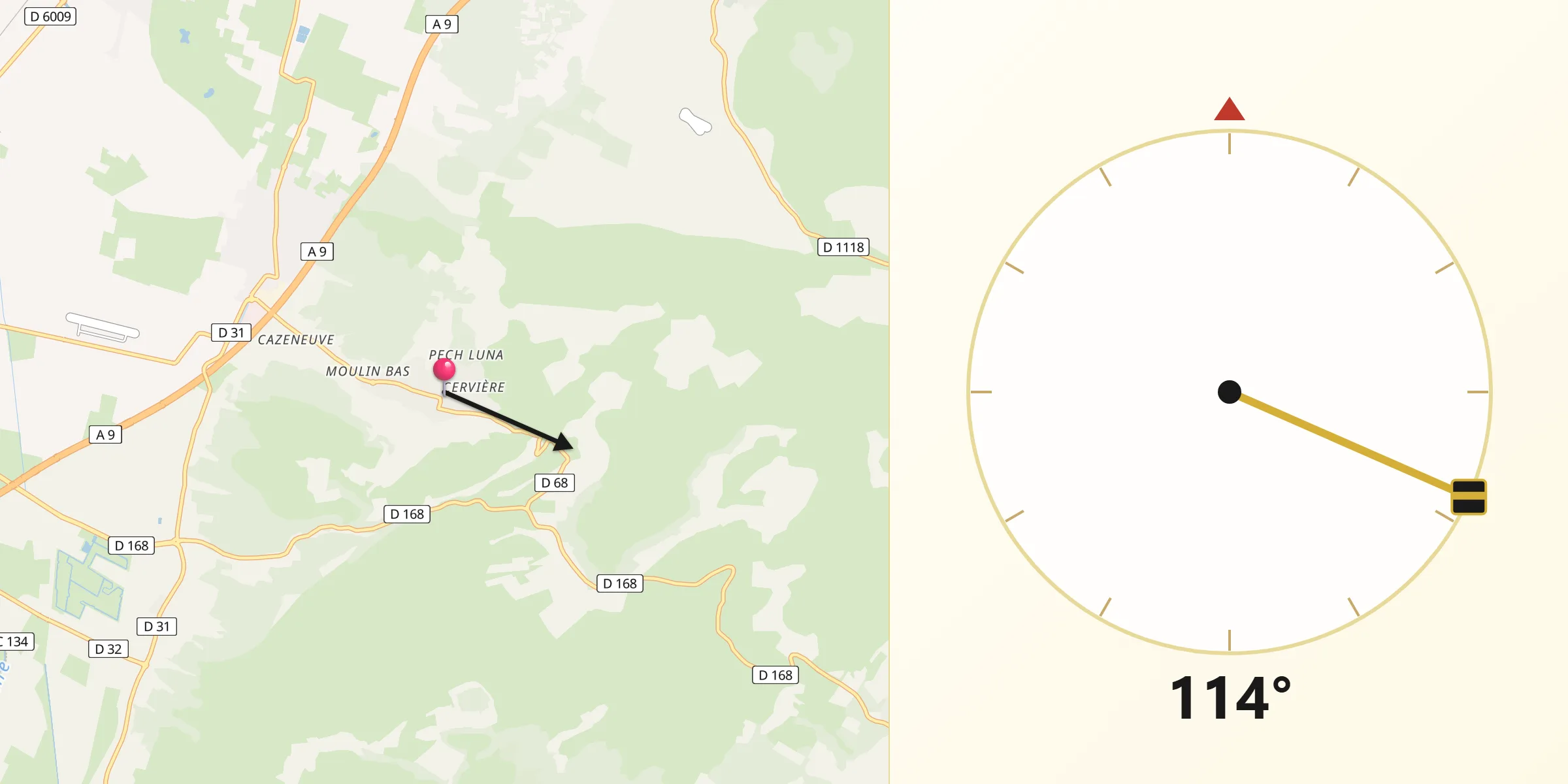 Direction vers la Qibla depuis Armissan