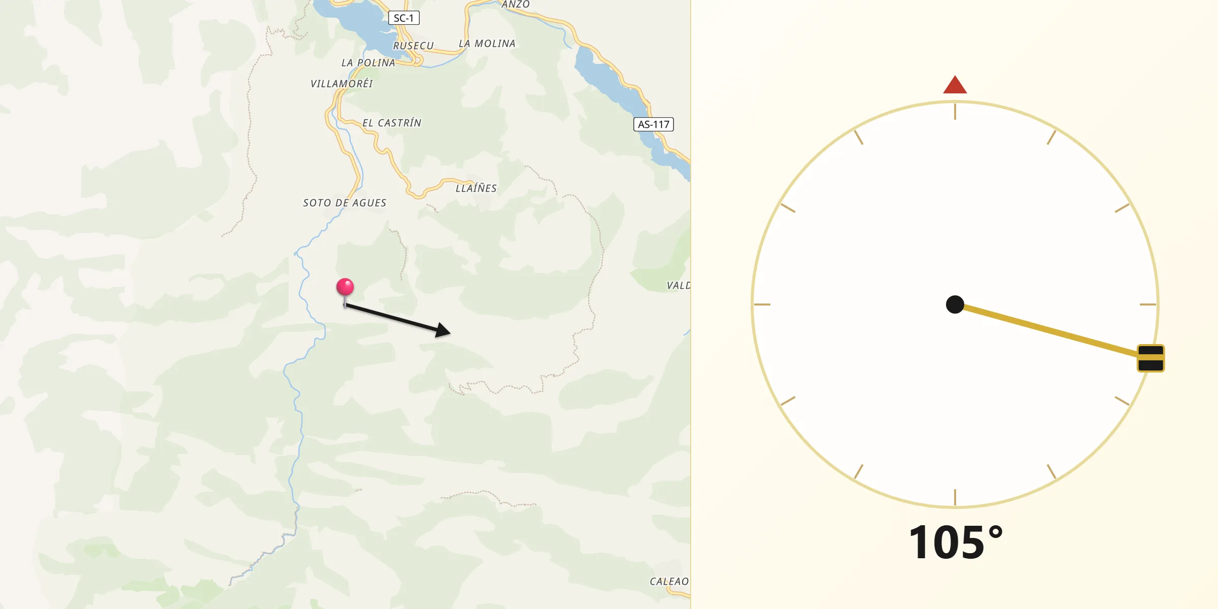 Dirección de la Qibla desde Sobrescobio