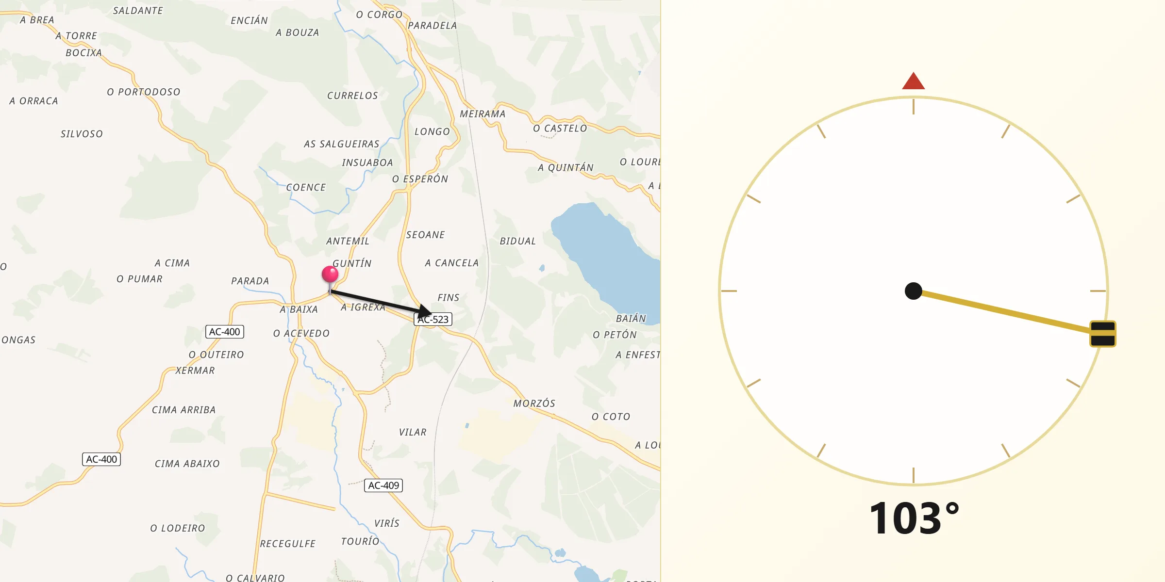 Dirección de la Qibla desde Cerceda