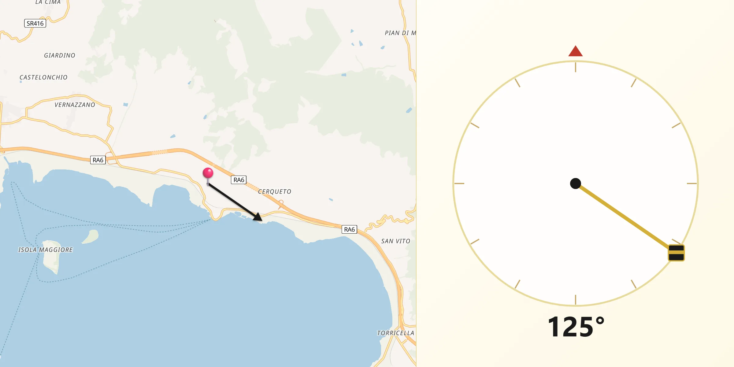 Direzione della Qibla da Passignano sul Trasimeno