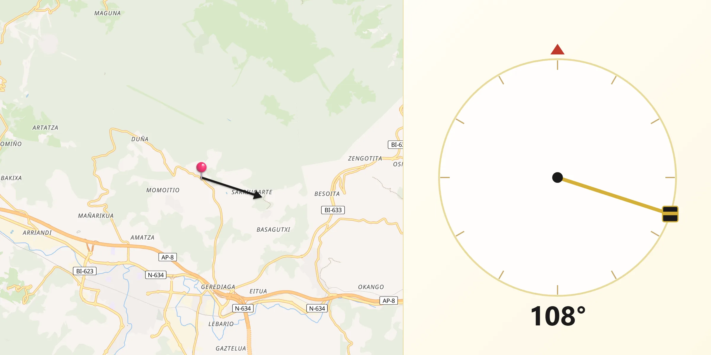 Dirección de la Qibla desde Garai