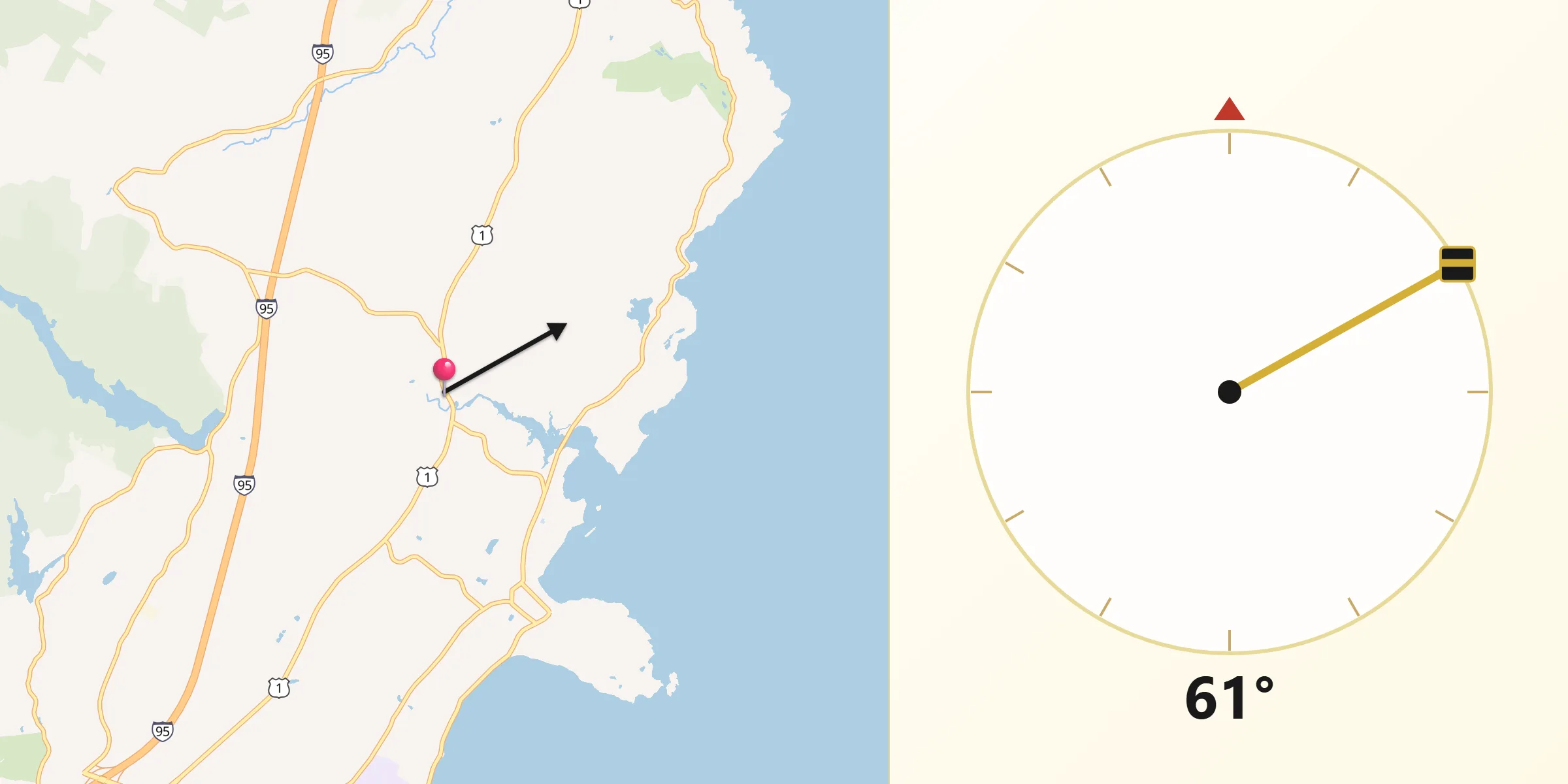 Qibla Direction from Cape Neddick